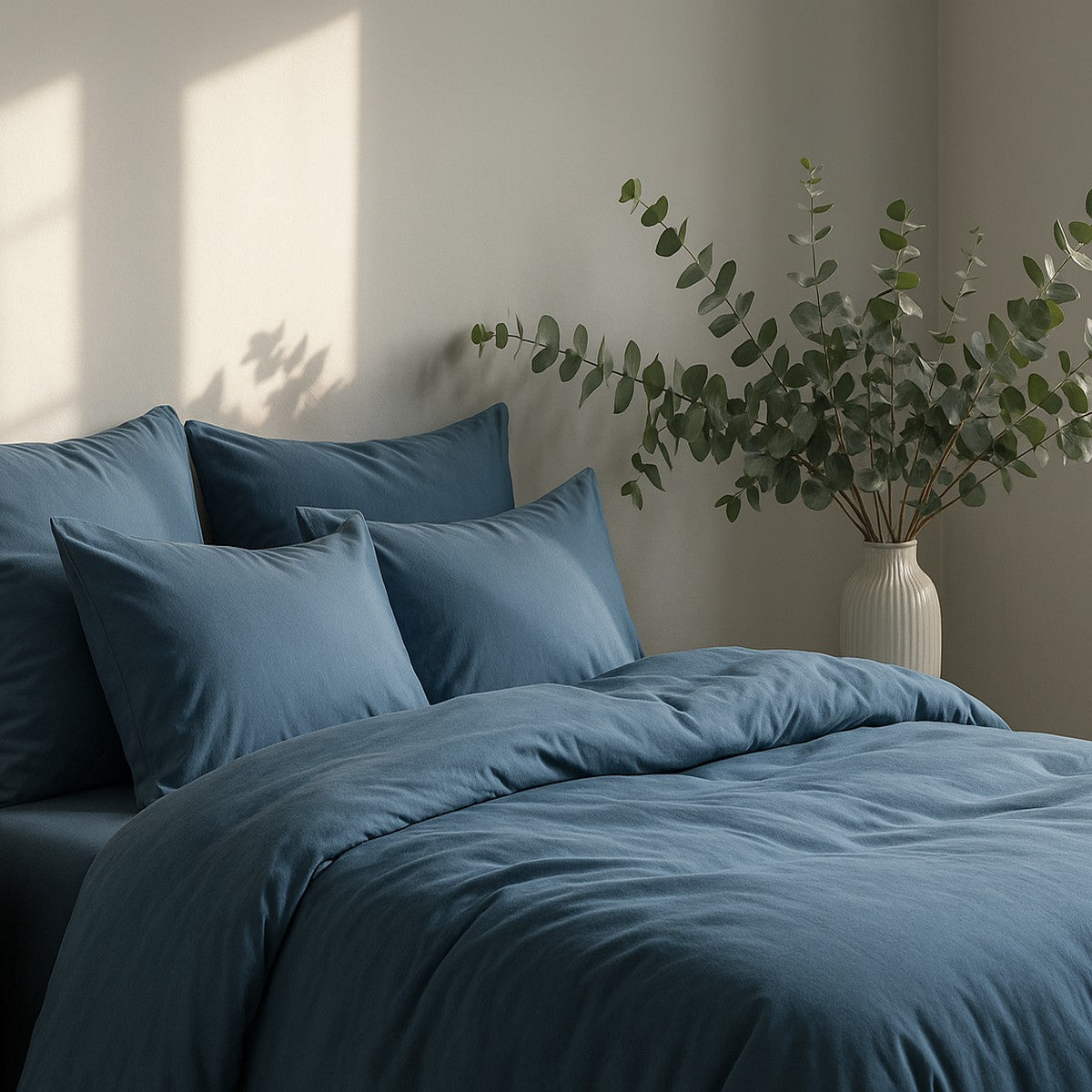 Gaia - Set de 2 Fundas de Almohada - Algodón Orgánico y Lyocell - Azul Tormenta