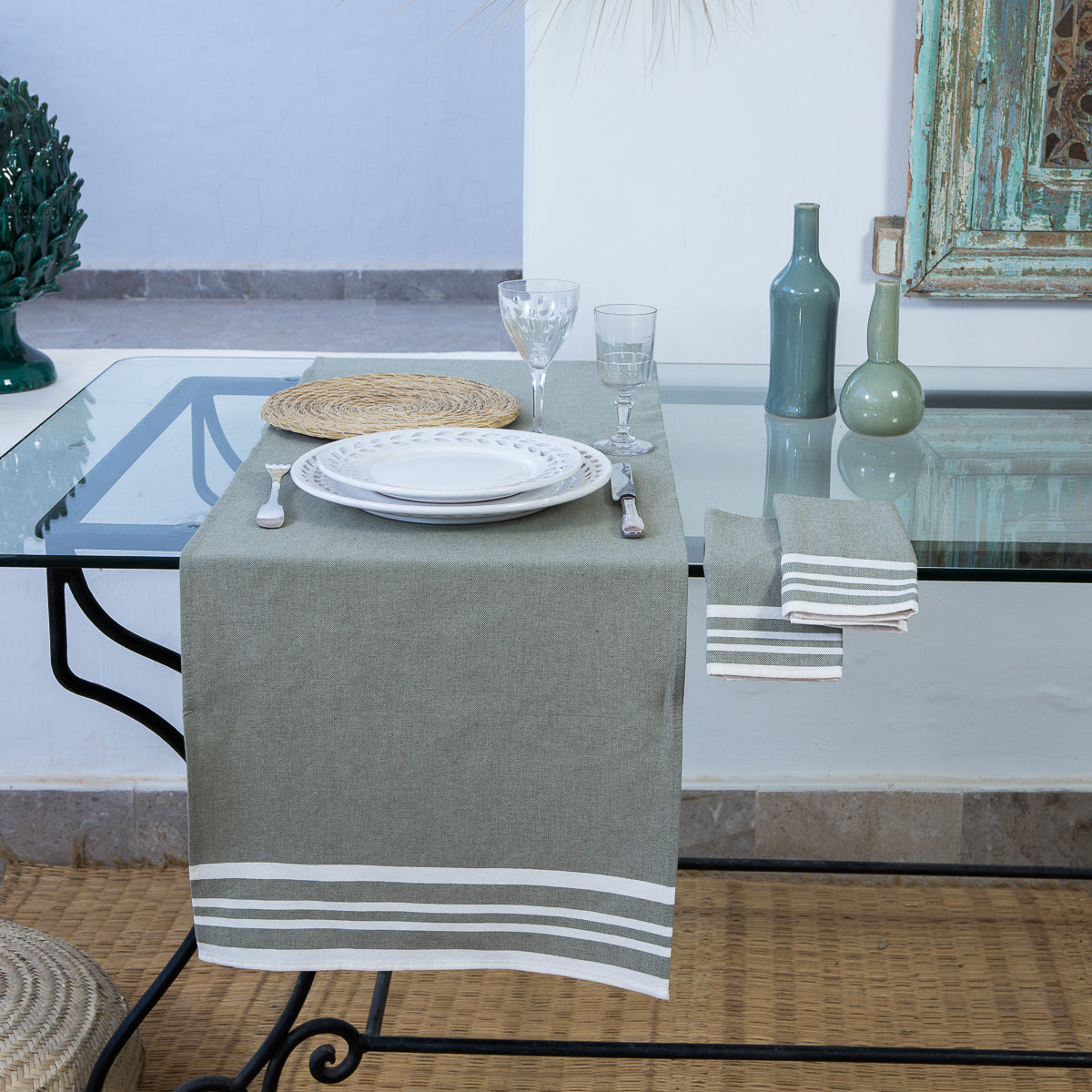 Mahdia - Table Runner - Olive Green