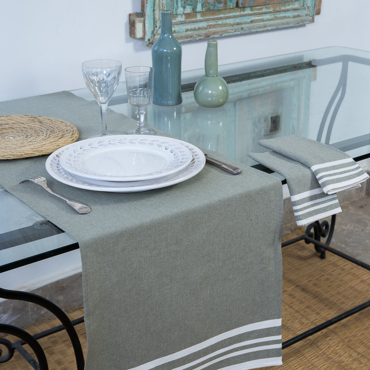 Mahdia - Table Runner - Olive Green