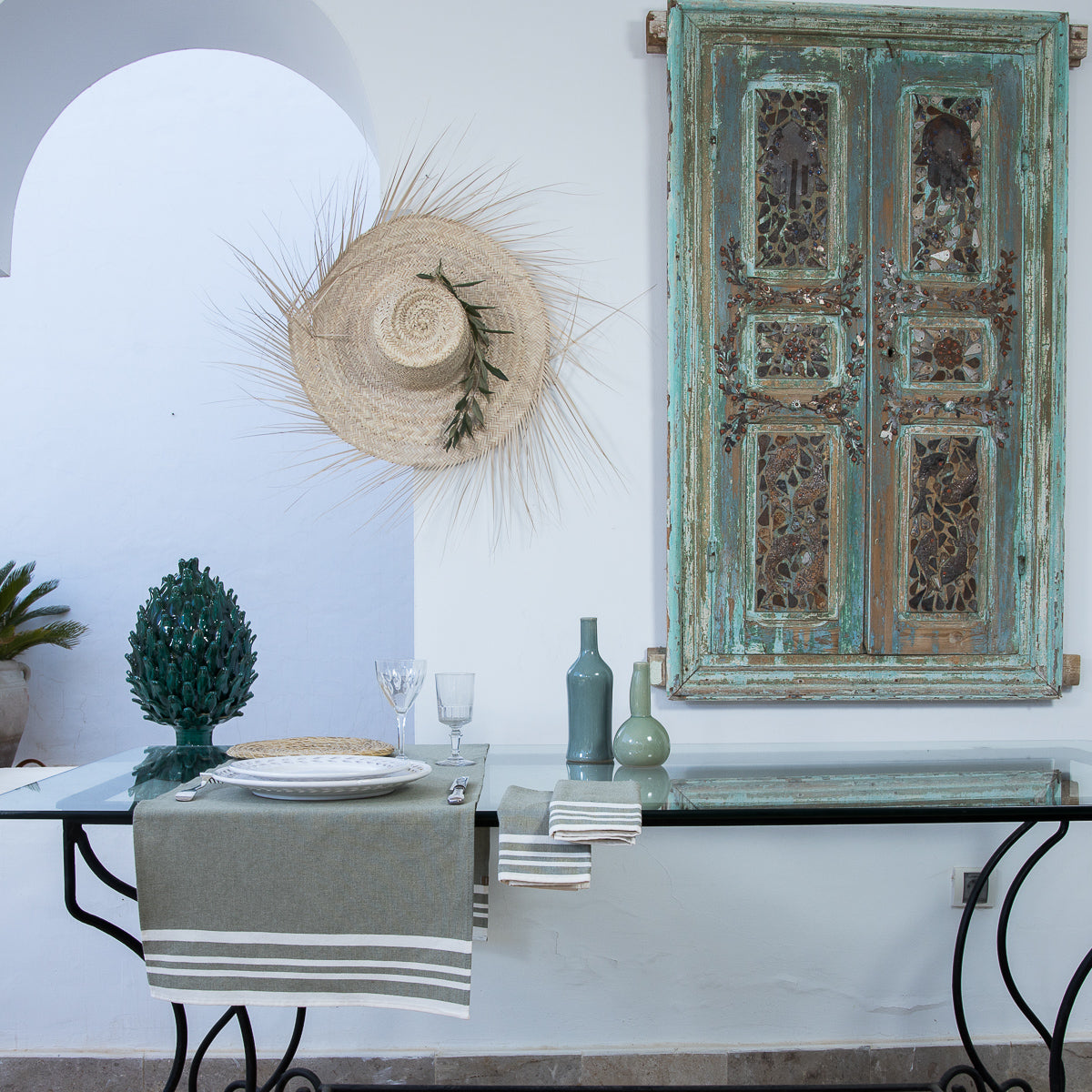 Mahdia - Table Runner - Olive Green