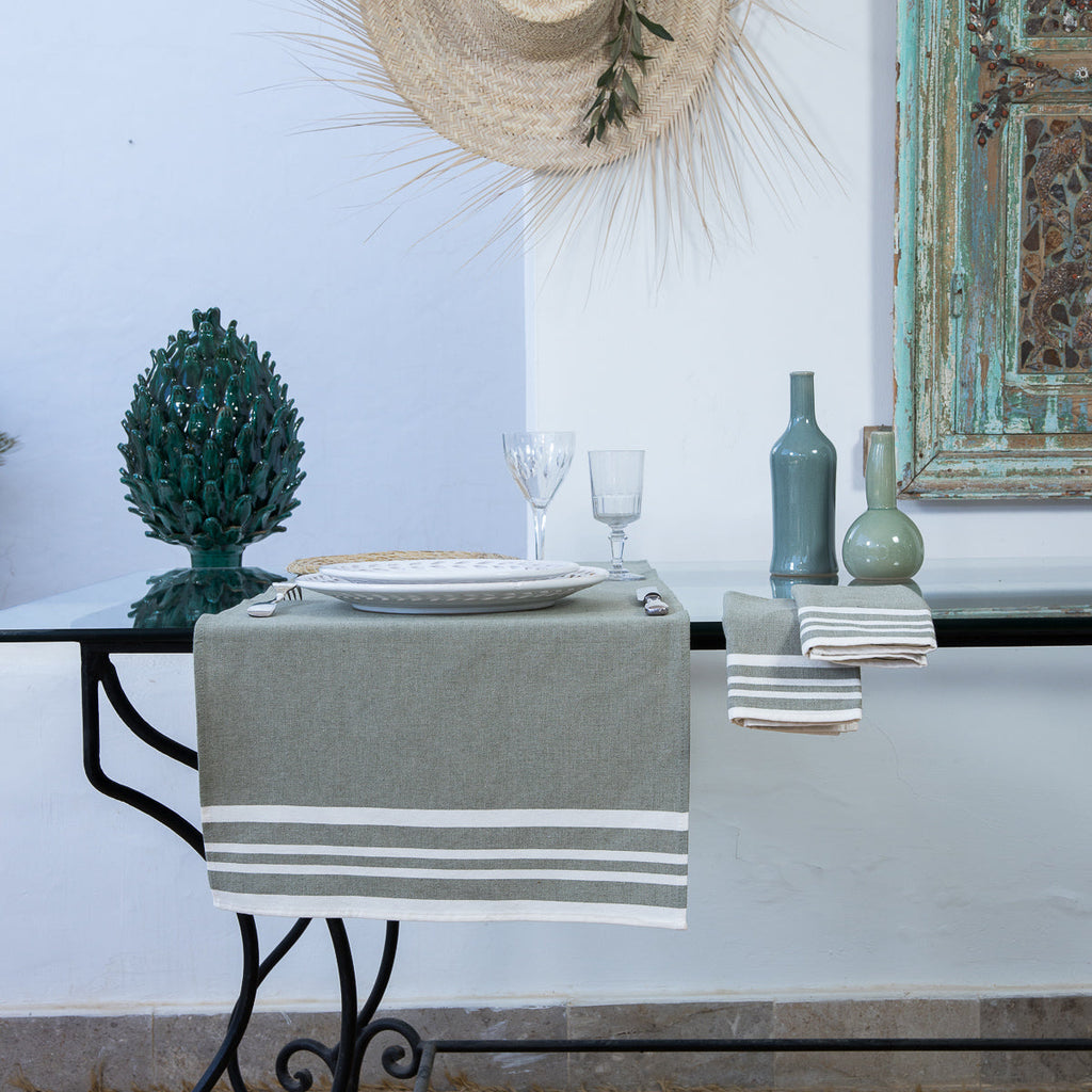 Mahdia - Table Runner - Olive Green