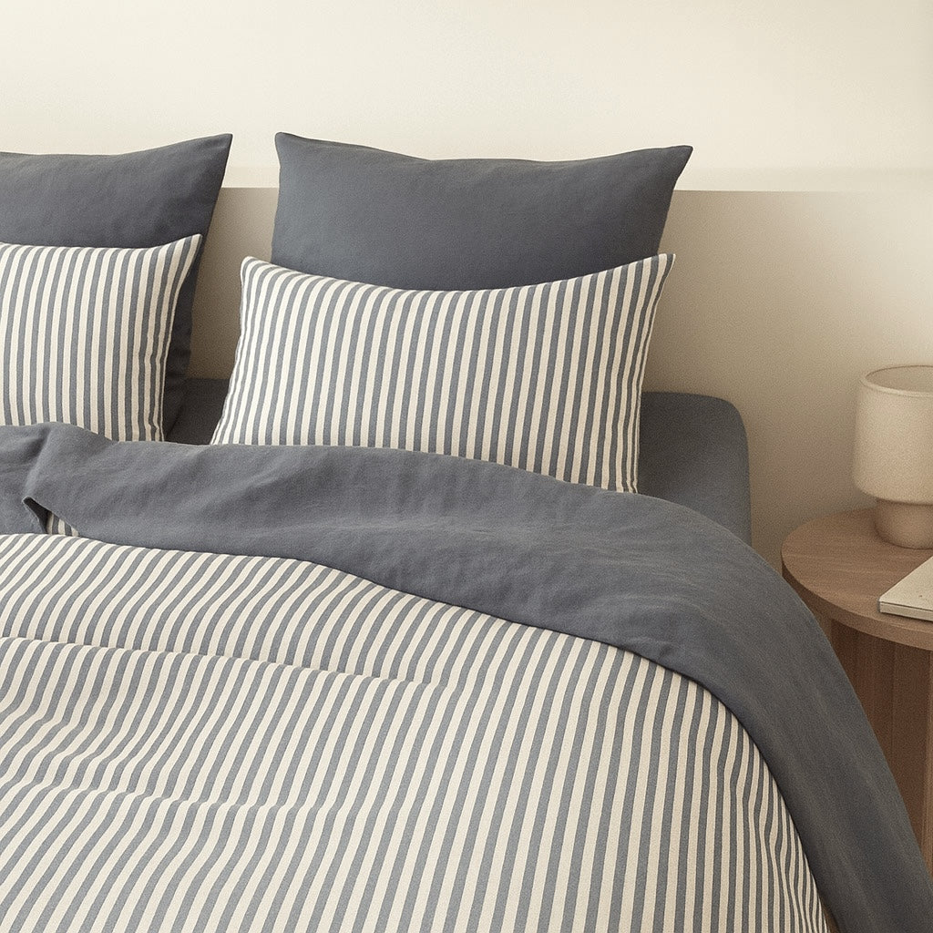 Lunar - Pillowcases (X2) - Washed Cotton - Storm Blue