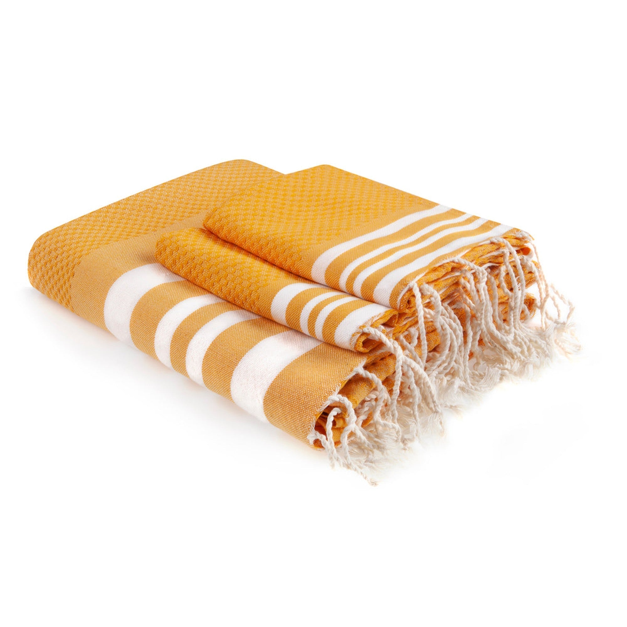 Hamptons - Foutas De Baño (1 Grande Y 2 Pequeñas) - Amarillo Azafrán/Blanco