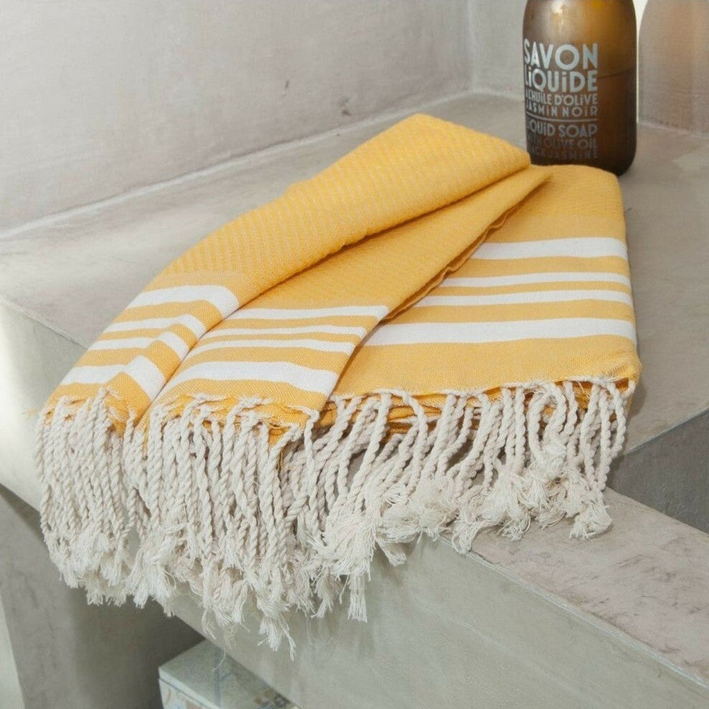 Hamptons - Foutas De Baño (1 Grande Y 2 Pequeñas) - Amarillo Azafrán/Blanco