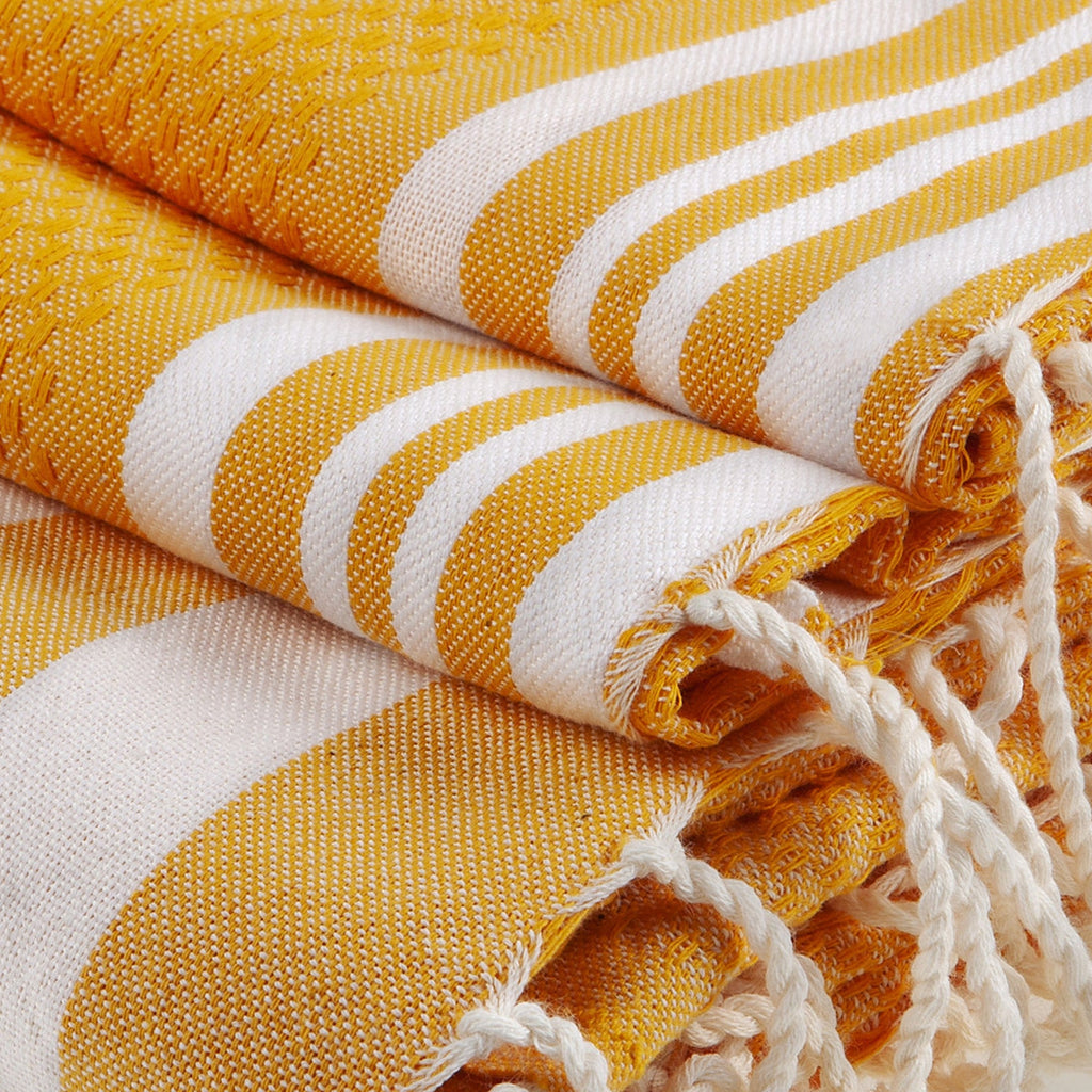 Hamptons - Foutas De Baño (1 Grande Y 2 Pequeñas) - Amarillo Azafrán/Blanco