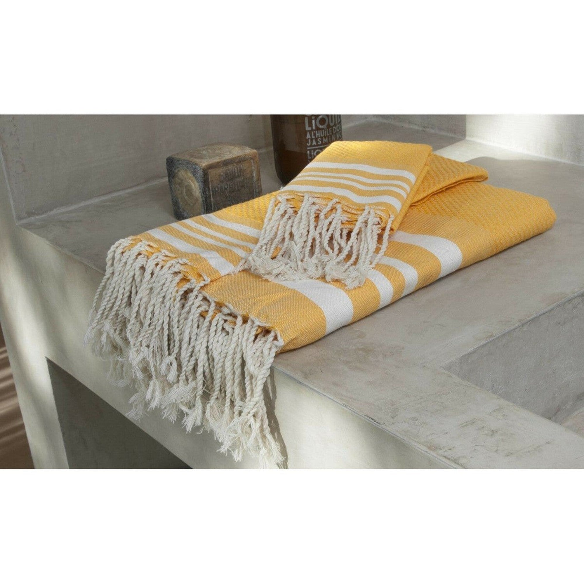 Hamptons - Foutas De Baño (1 Grande Y 2 Pequeñas) - Amarillo Azafrán/Blanco