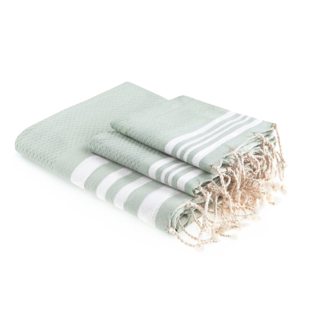 Hamptons - Foutas de Baño (1 Grande y 2 Pequeñas) - Verde Mar/Blanco