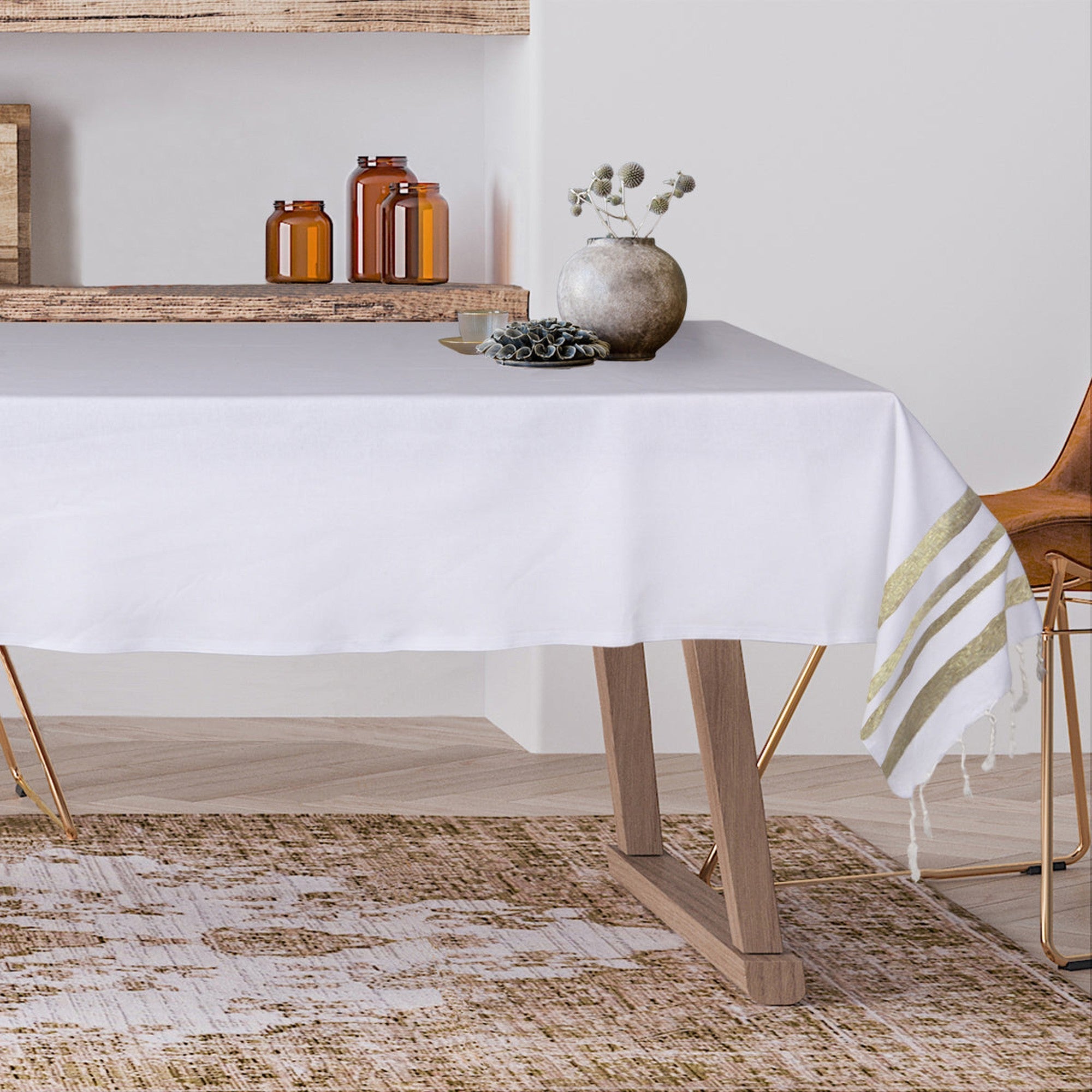Hamptons - Tablecloth - White/Gold