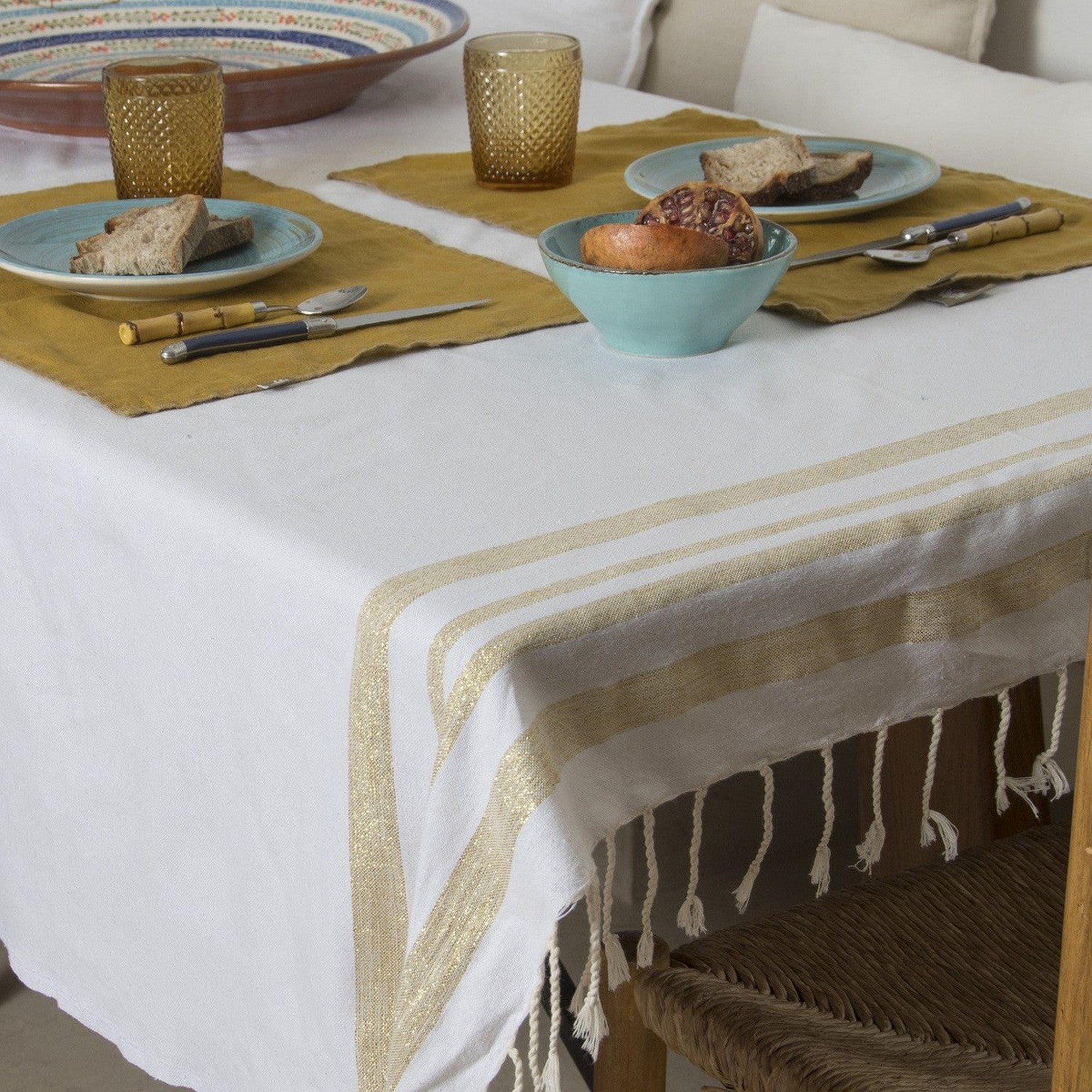 Hamptons - Tablecloth - White/Gold