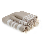 Hamptons - Foutas de Baño (1 Grande y 2 Pequeñas) - Beige/Blanco