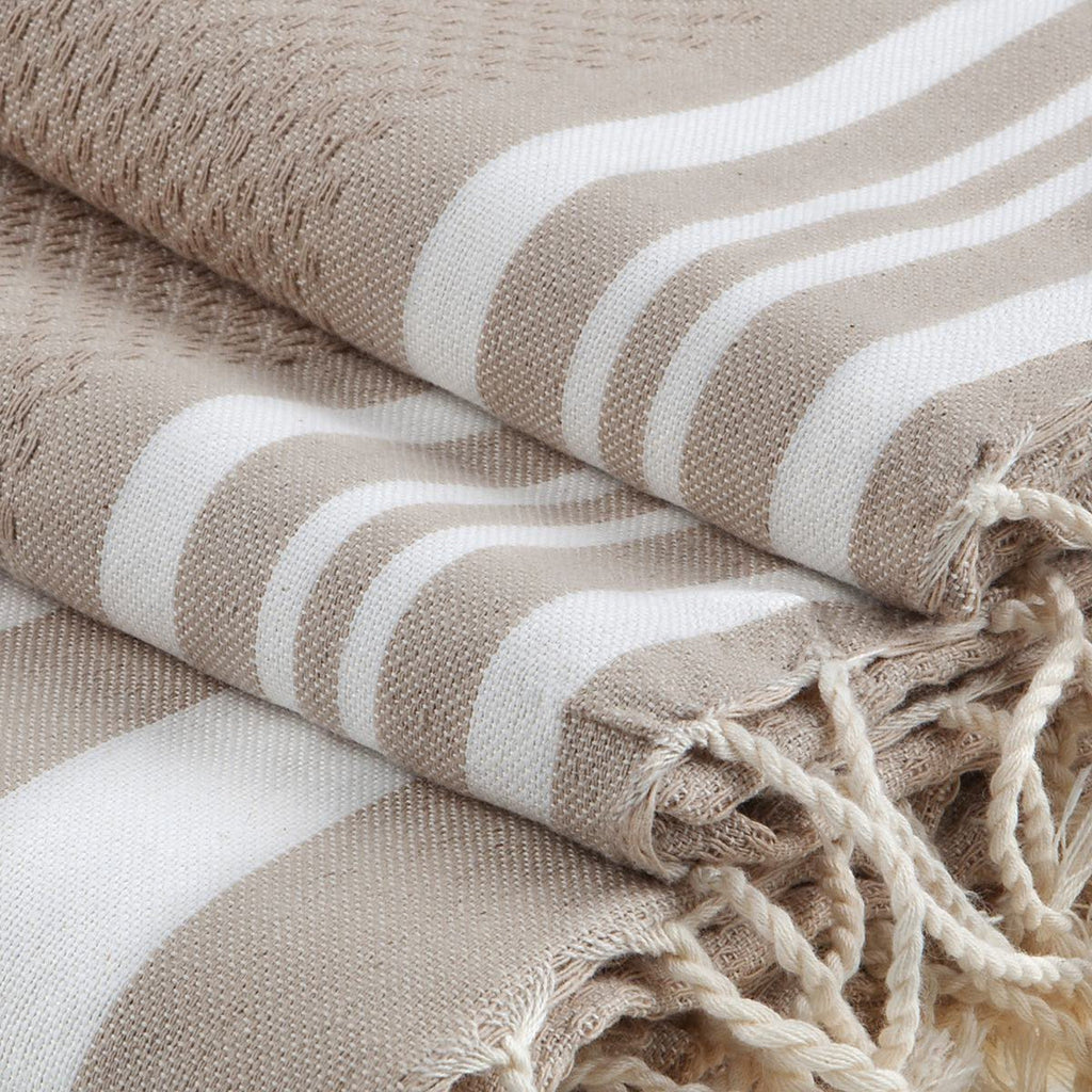 Hamptons - Foutas de Baño (1 Grande y 2 Pequeñas) - Beige/Blanco
