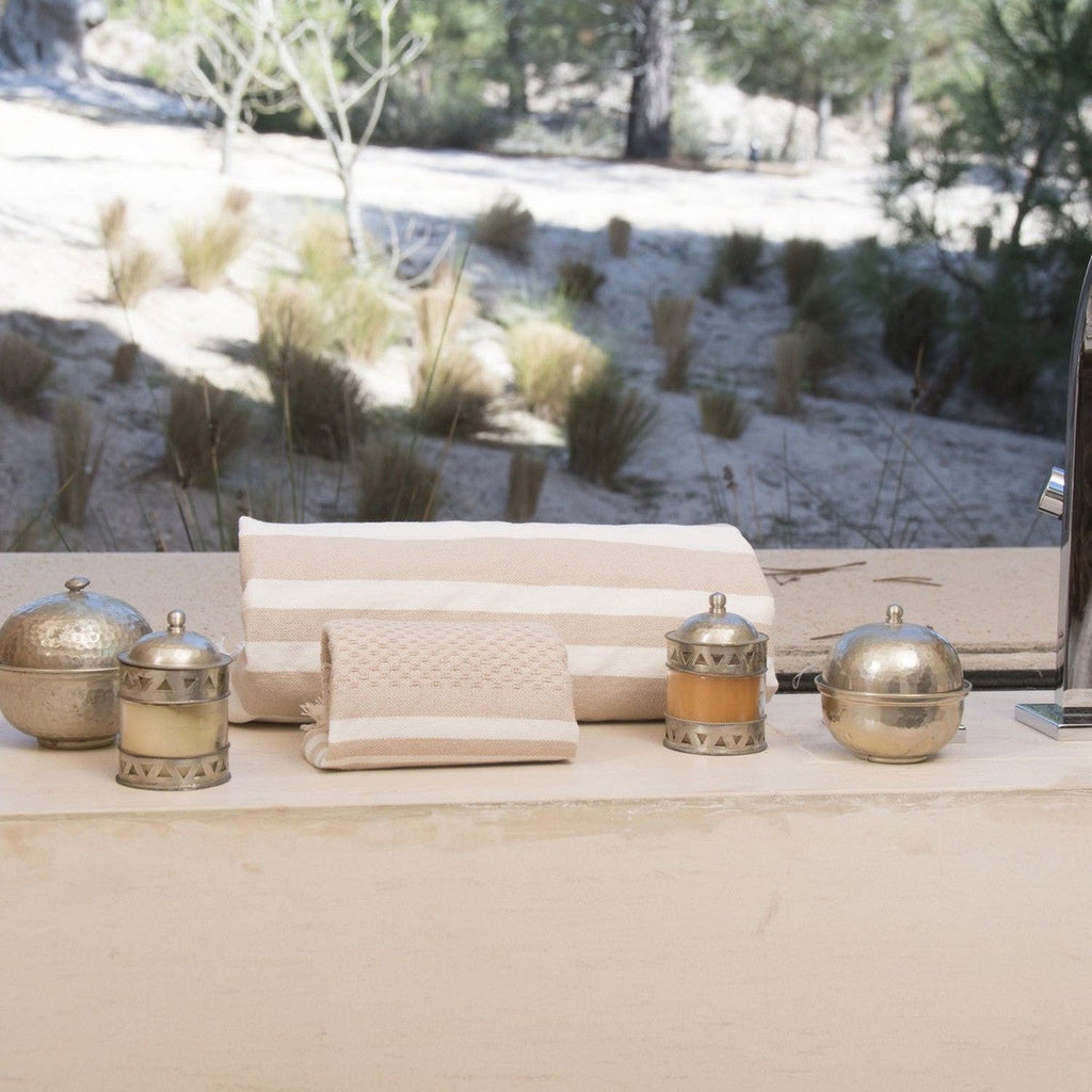 Hamptons - Foutas de Baño (1 Grande y 2 Pequeñas) - Beige/Blanco