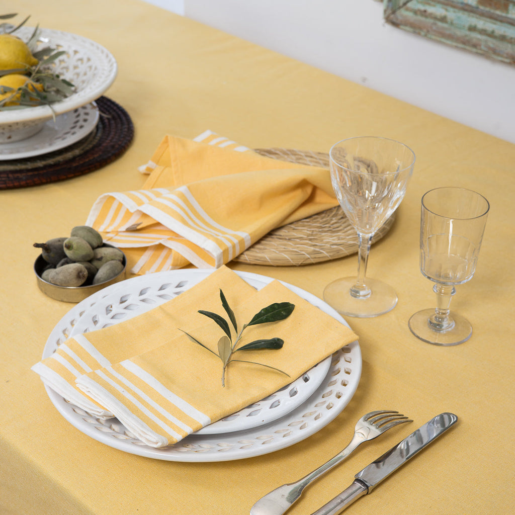 Mahdia - Mantel + 8 Servilletas - Amarillo Mostaza