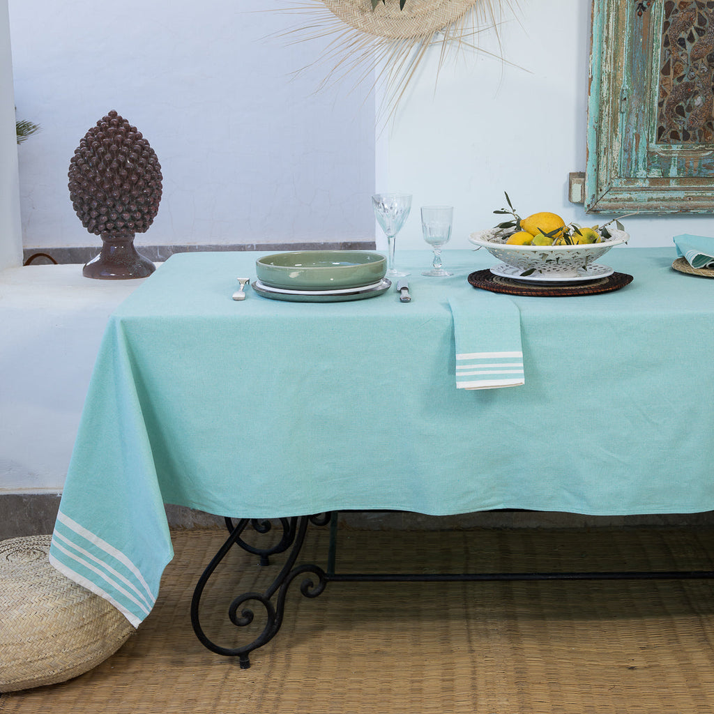 Mahdia - Tablecloth + 8 Napkins - Water Green
