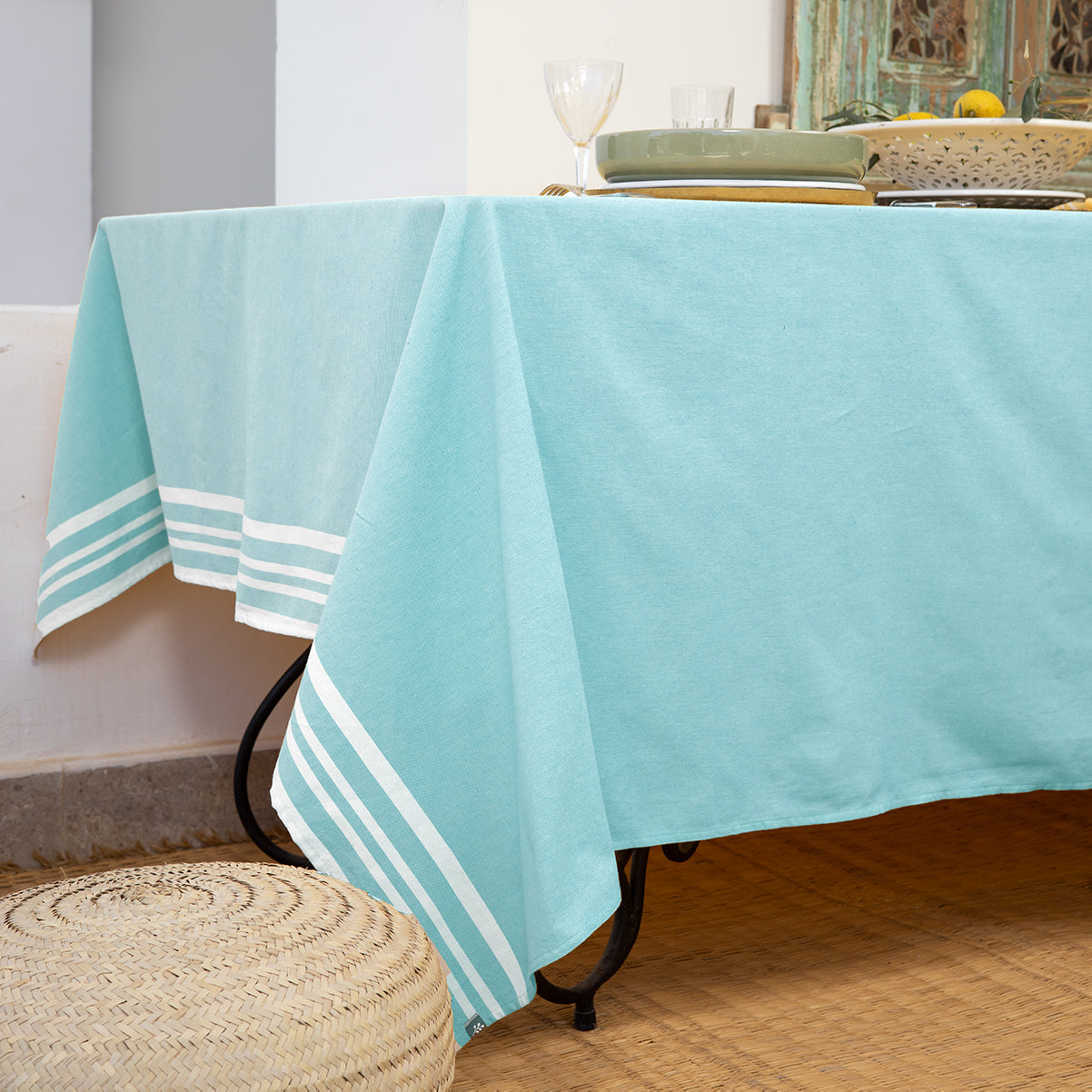 Mahdia - Tablecloth + 8 Napkins - Water Green