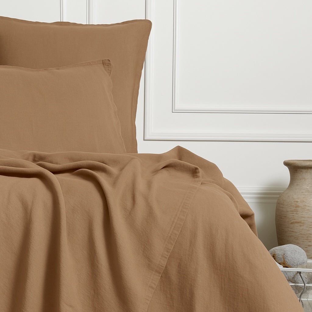 Camille - Juego De Cama + Fundas De Almohada - Lino Lavado - Avellana