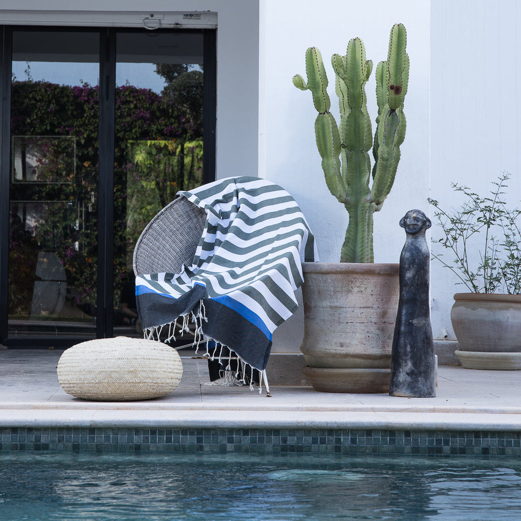 Arcachon - Fouta Tricolore - Khaki Green/Black/Blue