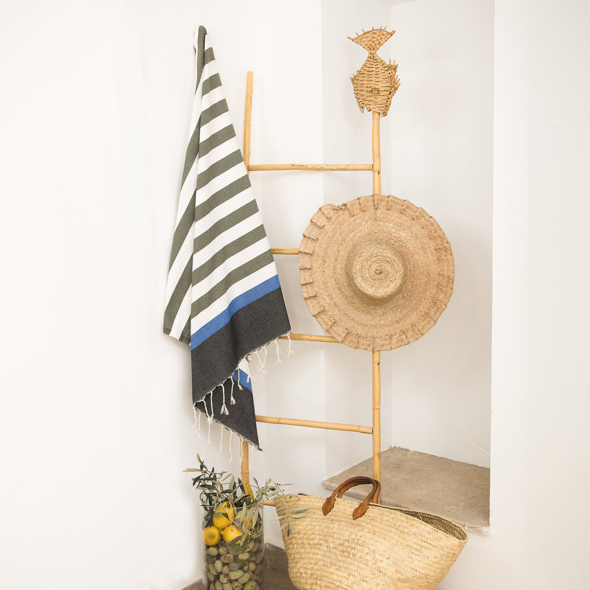 Arcachon - Fouta Tricolore - Khaki Green/Black/Blue