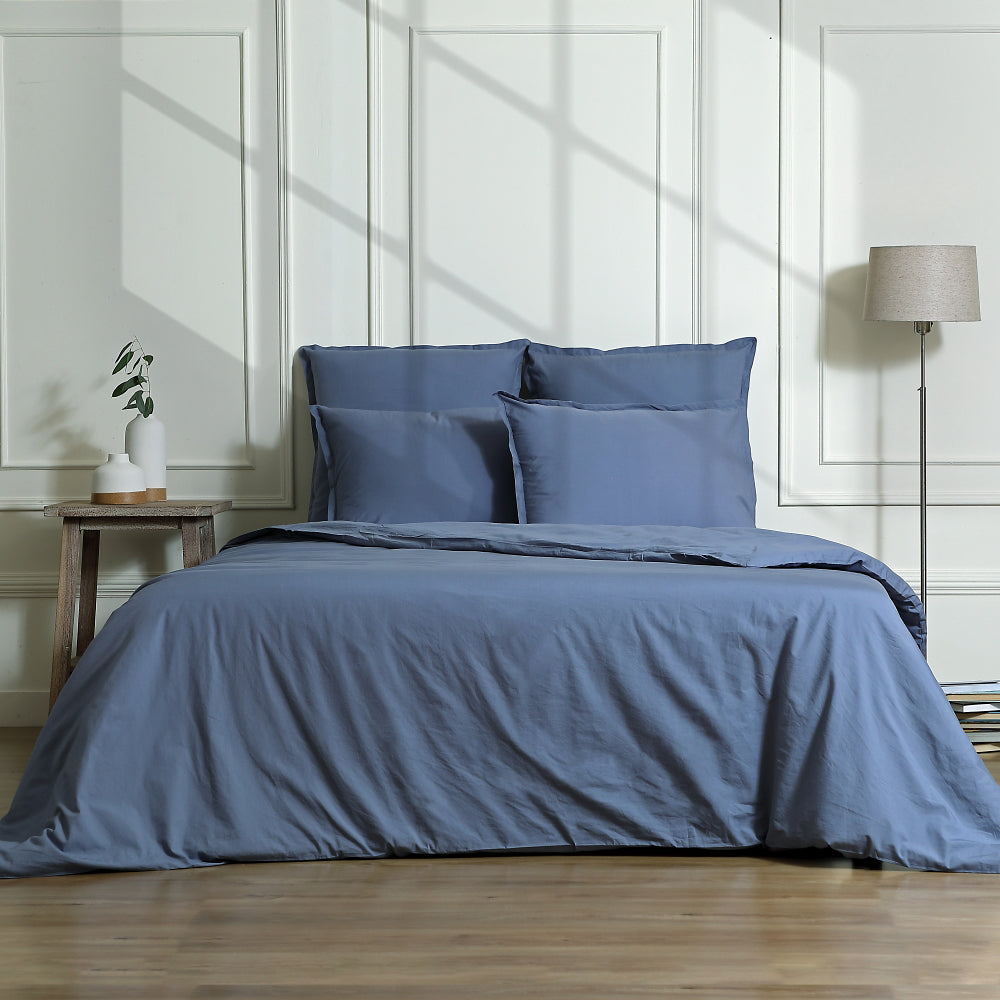 Nina - Bedding Set + Pillowcases - Cotton Percale - Denim Blue