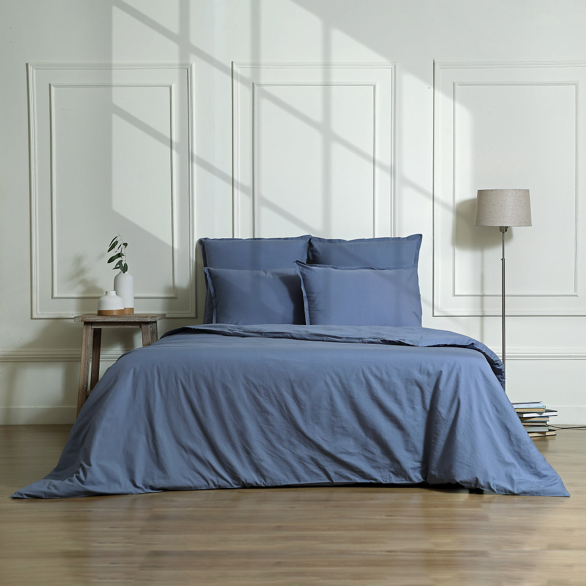 Nina - Bedding Set + Pillowcases - Cotton Percale - Denim Blue