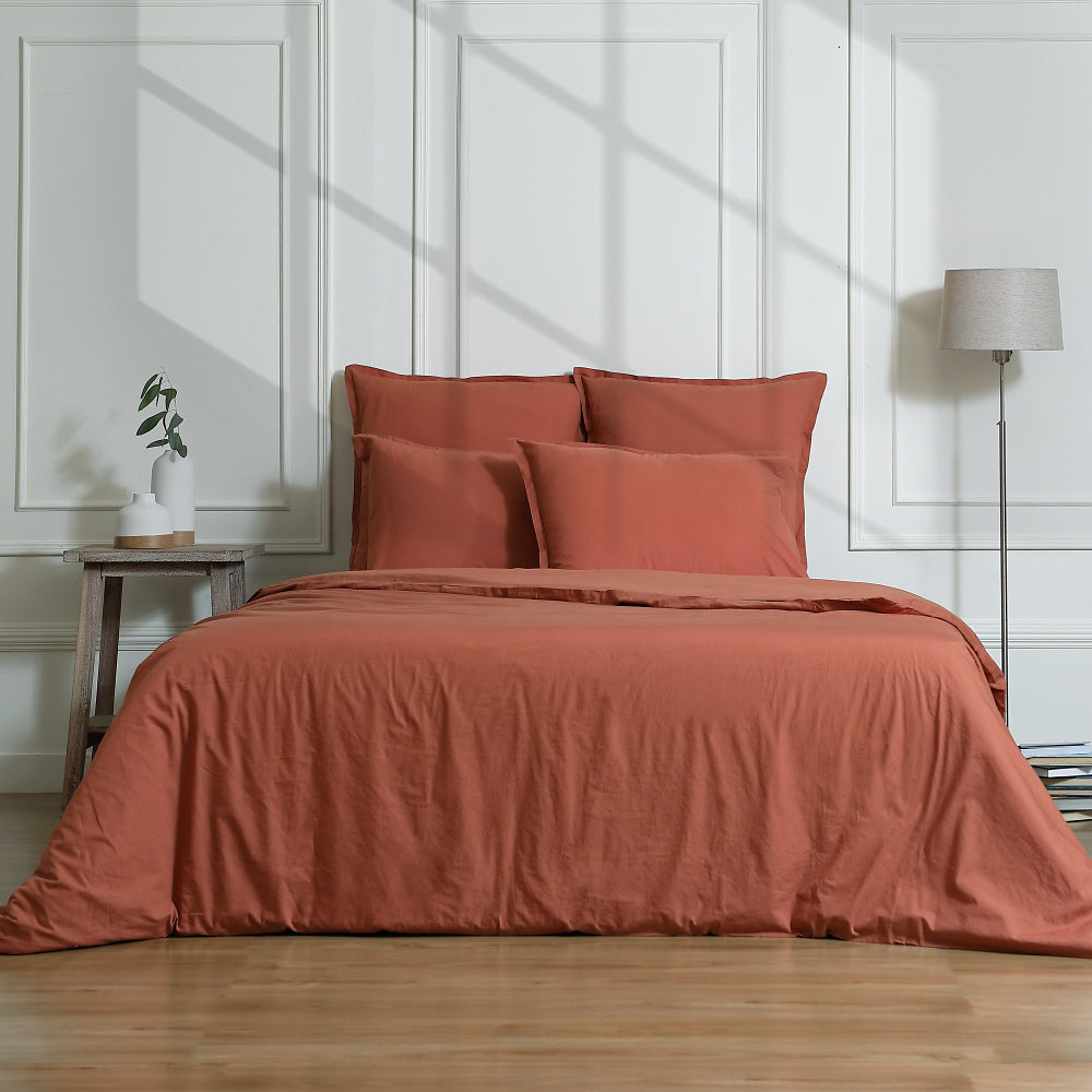 Nina - Bedding Set + Pillowcases - Cotton Percale - Tuscan Red