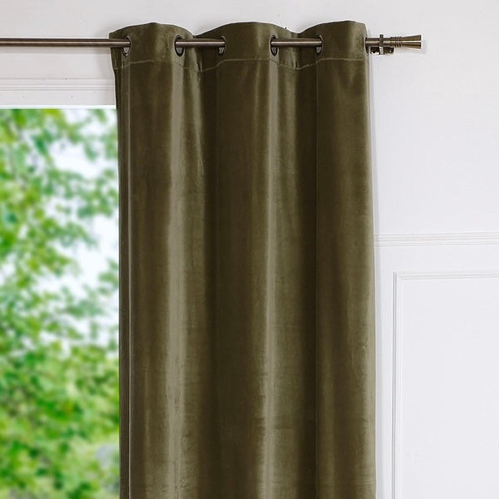 Velvet - Eyelet Curtain - Cotton Velvet - Khaki Green