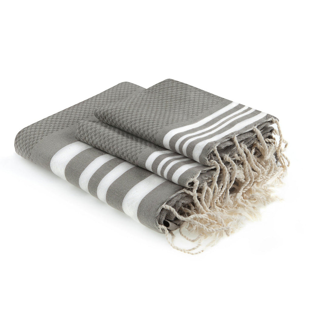 Hamptons - Foutas De Bain (1 Grande Et 2 Petites) - Taupe Clair/Blanc