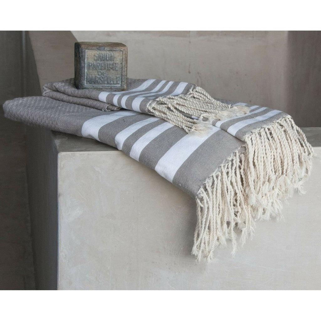 Hamptons - Foutas De Bain (1 Grande Et 2 Petites) - Taupe Clair/Blanc