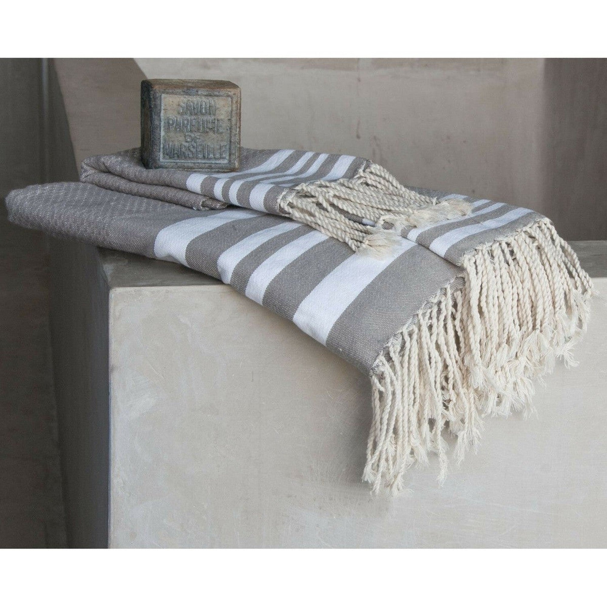 Hamptons - Foutas De Bain (1 Grande Et 2 Petites) - Taupe Clair/Blanc