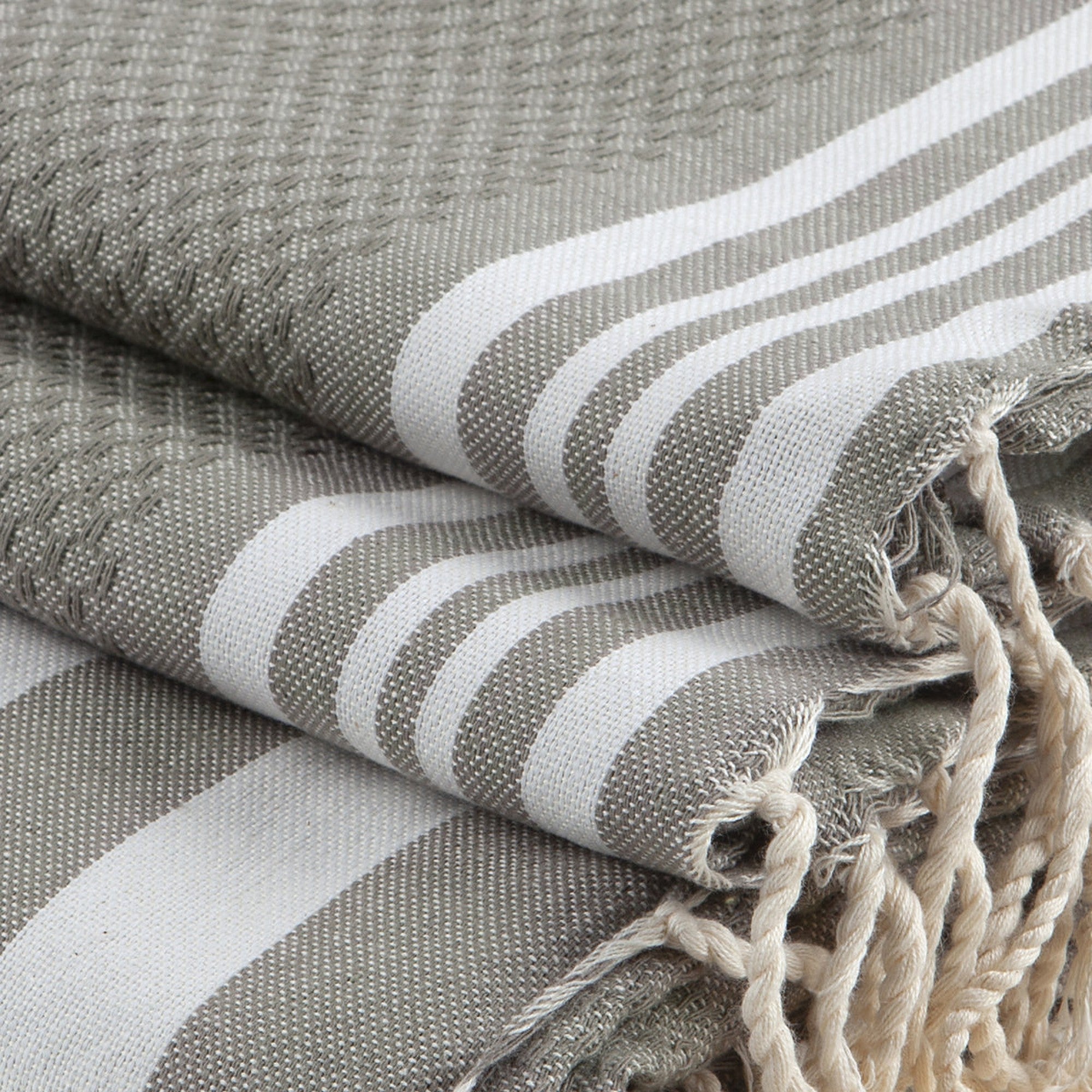 Hamptons - Foutas De Bain (1 Grande Et 2 Petites) - Taupe Clair/Blanc