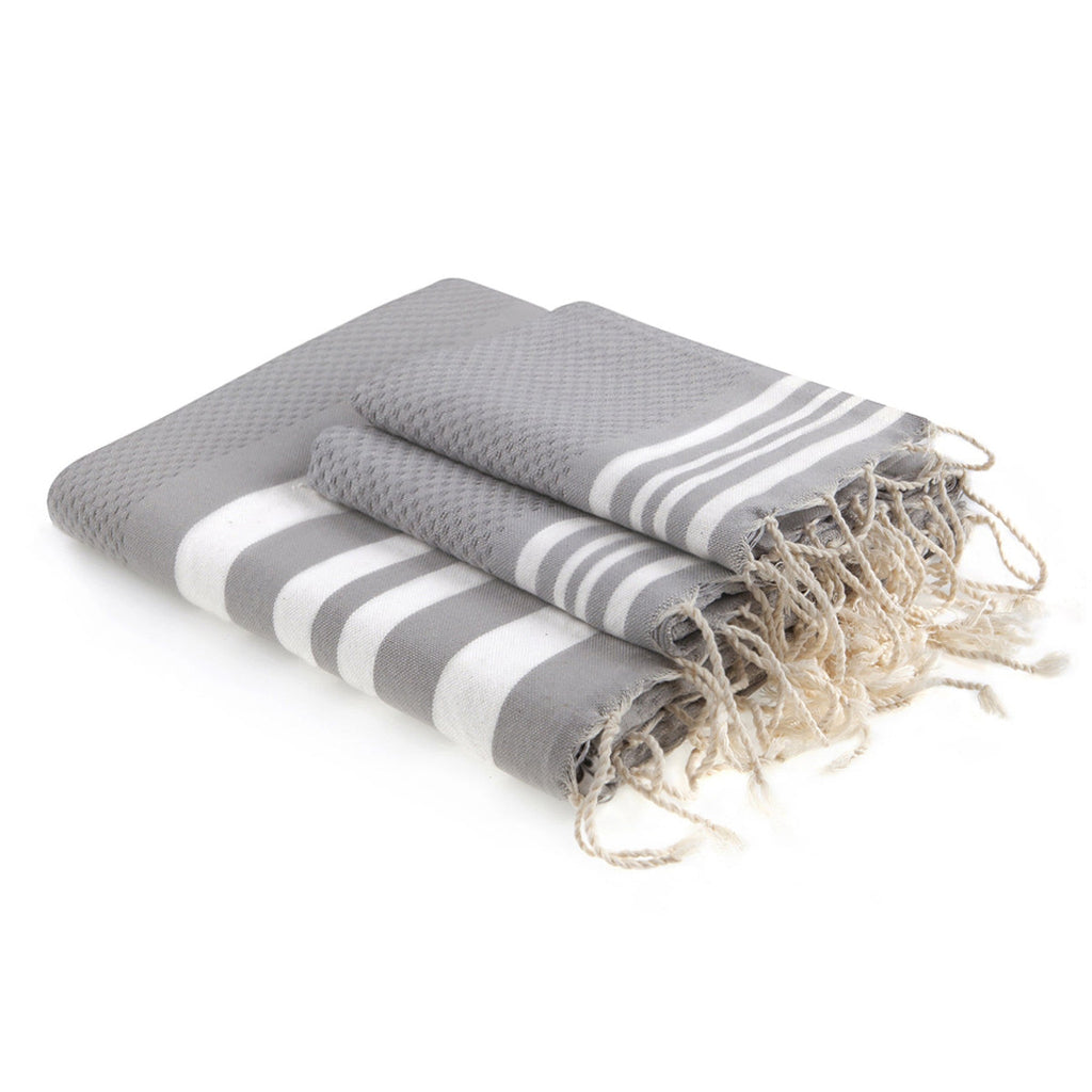 Hamptons - Bath Foutas (1 Large and 2 Small) - Pearl Grey/White