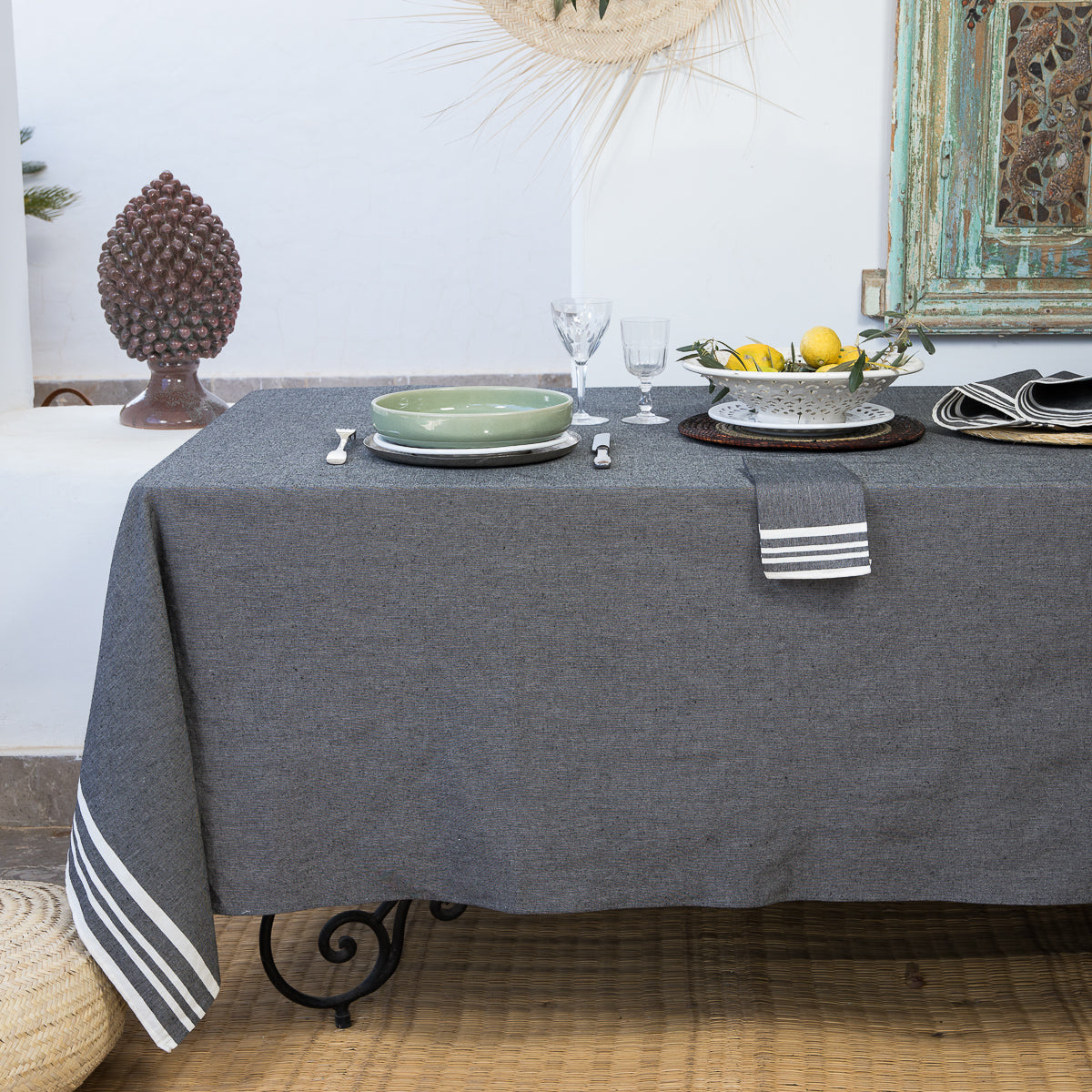 Mahdia - Nappe + 4 Serviettes - Noir