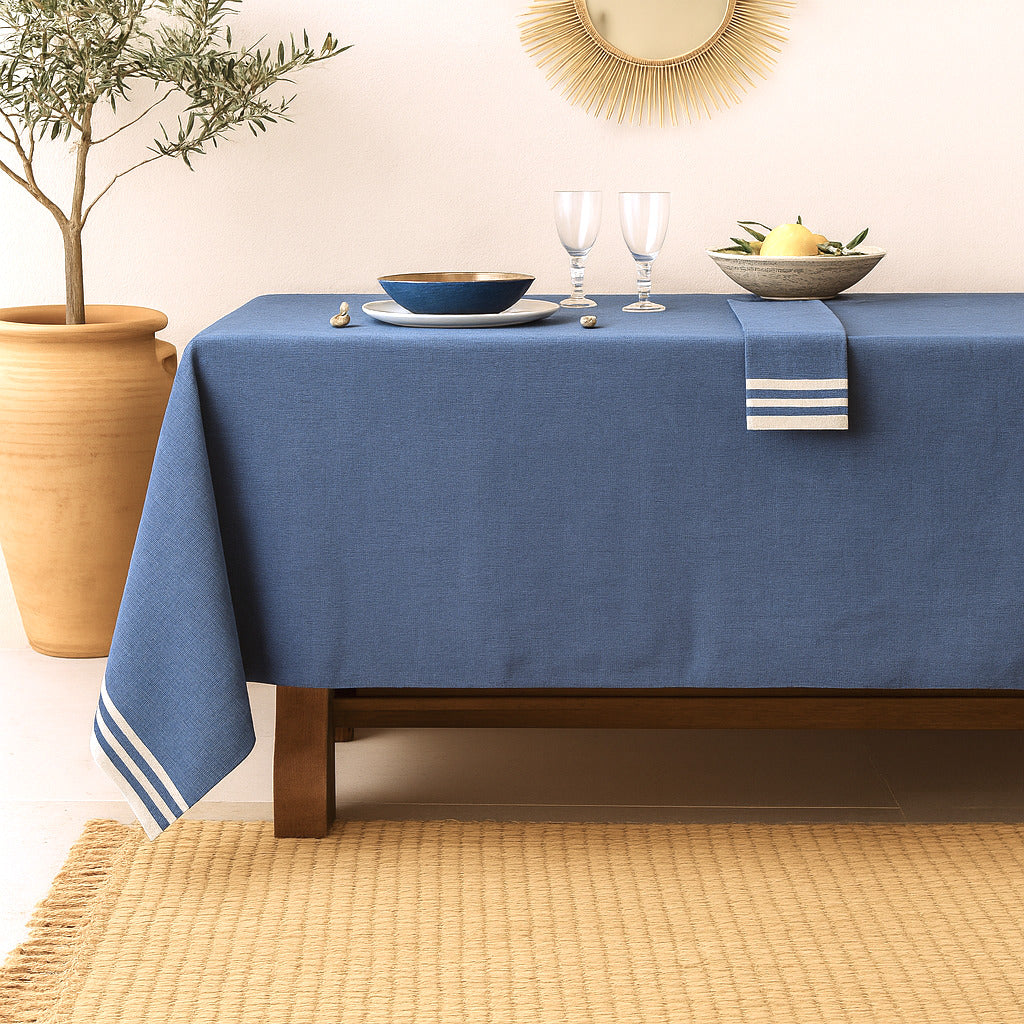 Mahdia - Nappe + 4 Serviettes - Bleu Grec