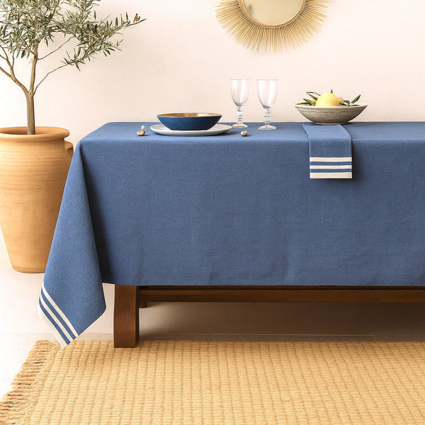 Mahdia - Tablecloth + 4 Napkins - Greek Blue