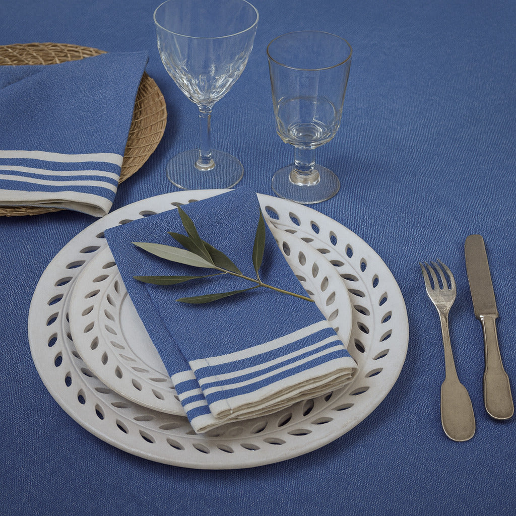 Mahdia - Nappe + 4 Serviettes - Bleu Grec