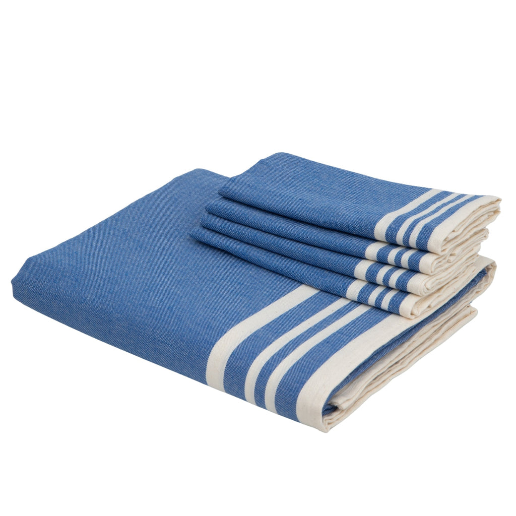 Mahdia - Nappe + 4 Serviettes - Bleu Grec