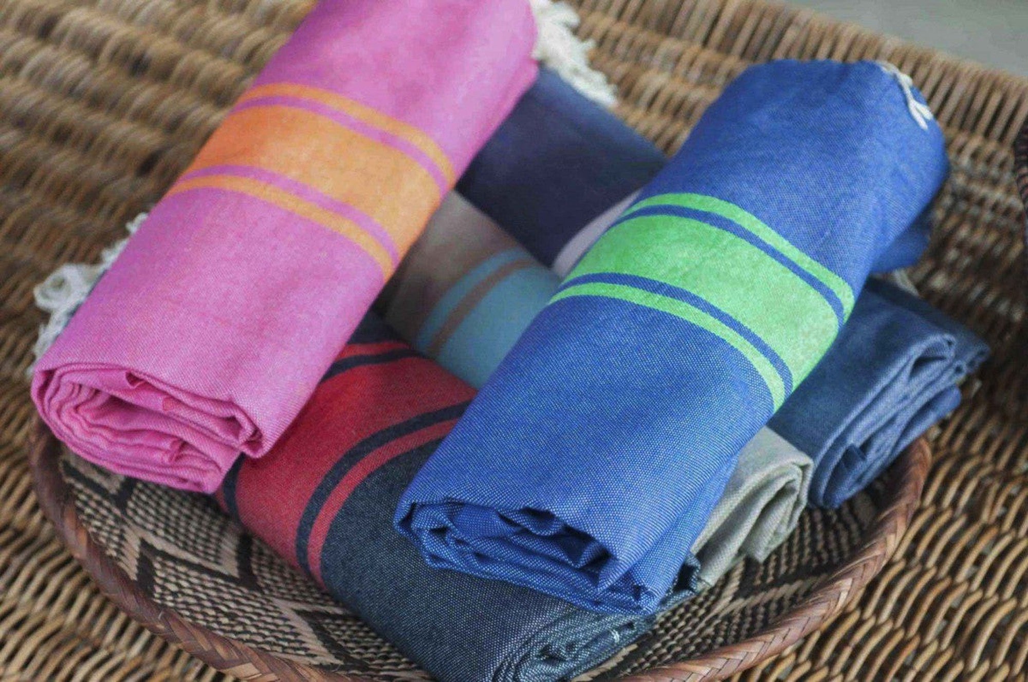 St Tropez - Fouta bicolor - Azul griego/Verde manzana