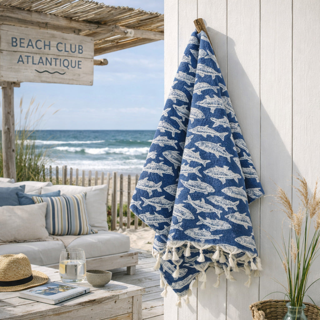 Poisson - Fouta Jacquard - Bleu Jean