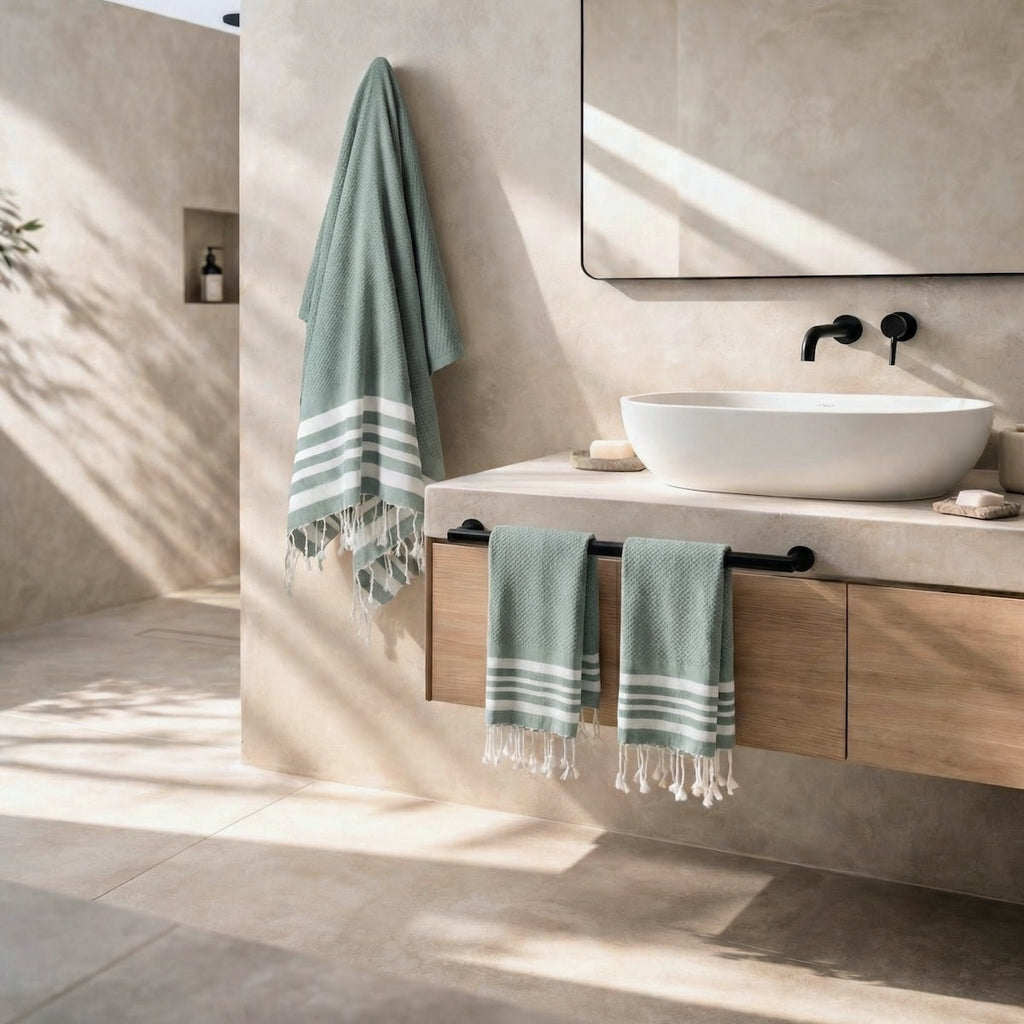 Hamptons - Foutas De Bain (1 Grande et 2 Petites) - Vert Sauge