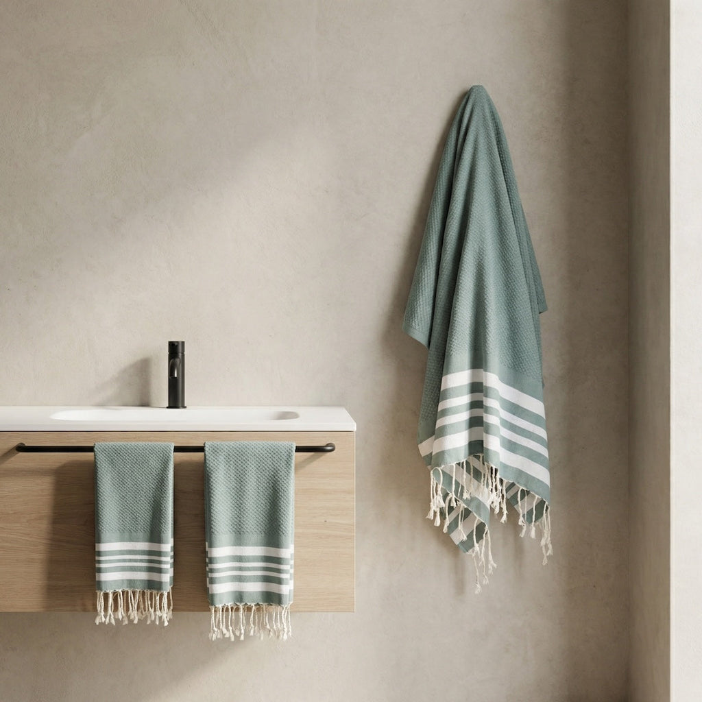 Hamptons - Foutas De Bain (1 Grande et 2 Petites) - Vert Sauge