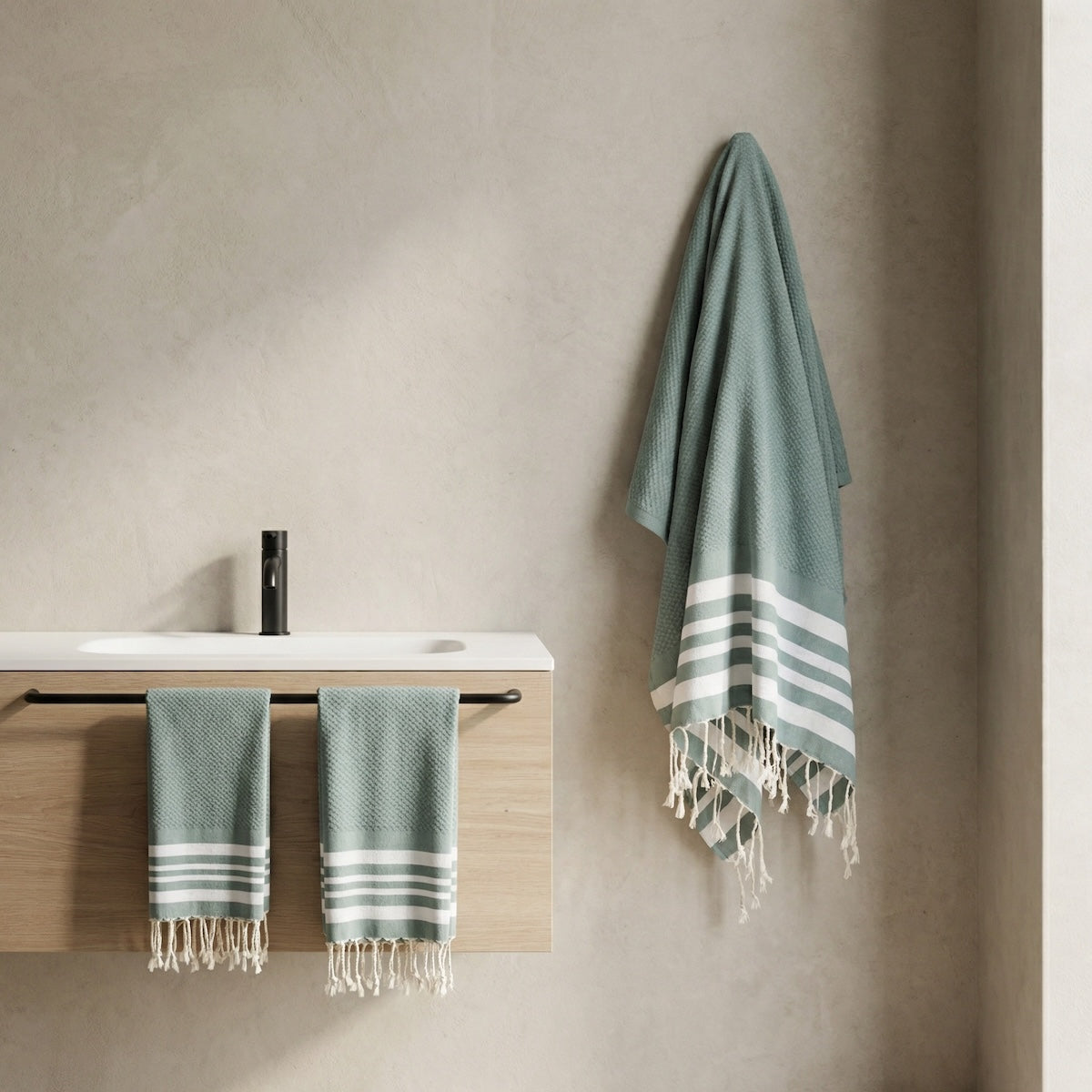 Hamptons - Foutas De Bain (1 Grande et 2 Petites) - Vert Sauge