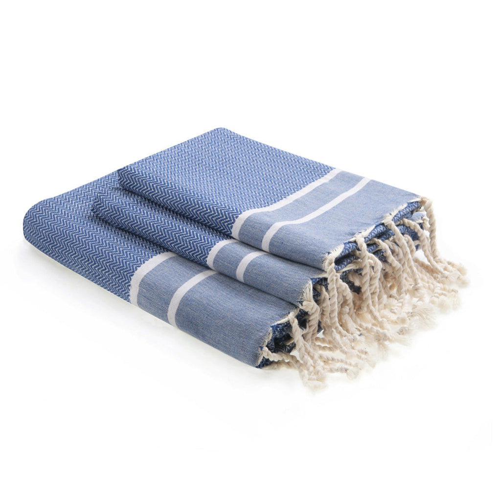 Stockholm - Bath Foutas (1 Large and 2 Small) - Greek Blue/White