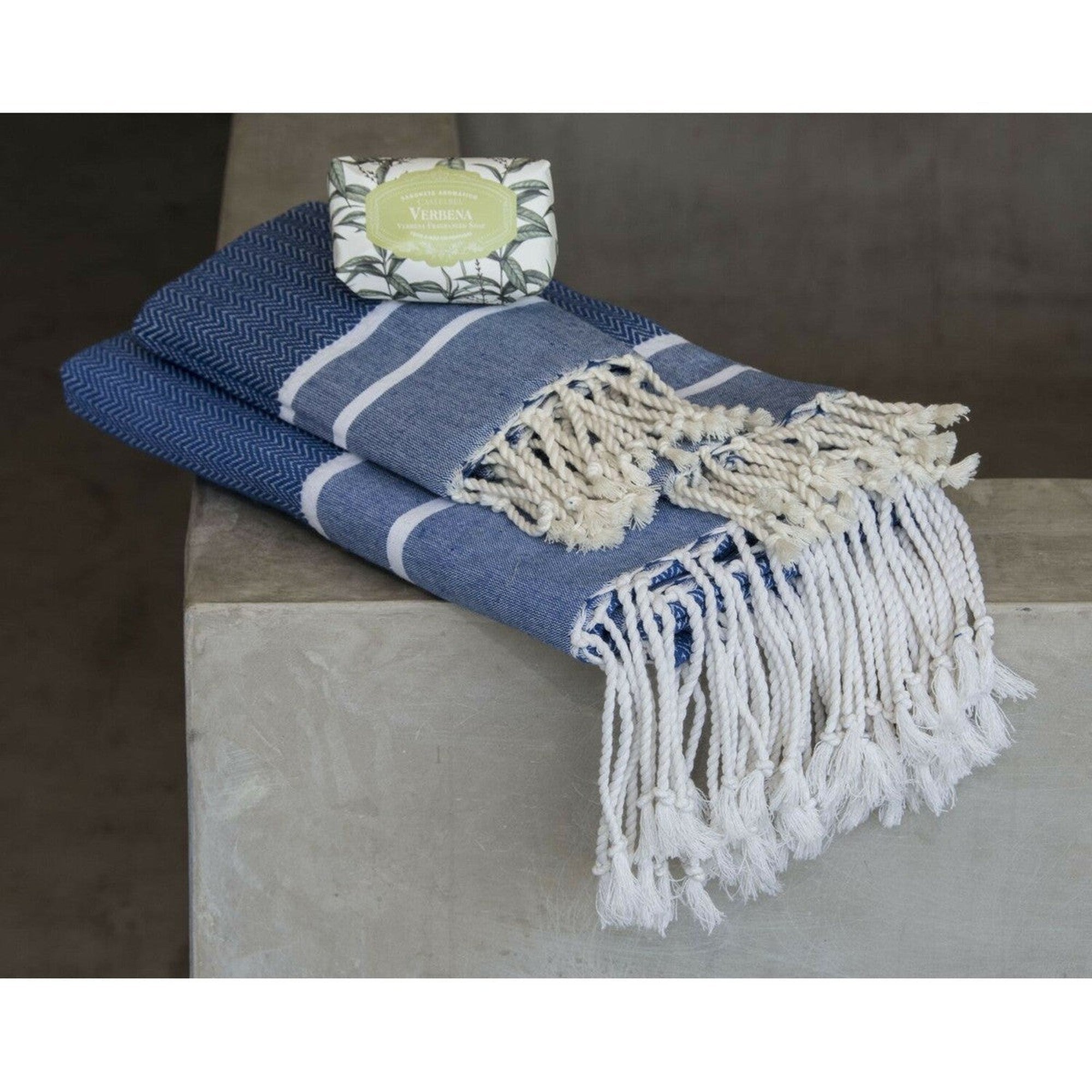 Stockholm - Bath Foutas (1 Large and 2 Small) - Greek Blue/White