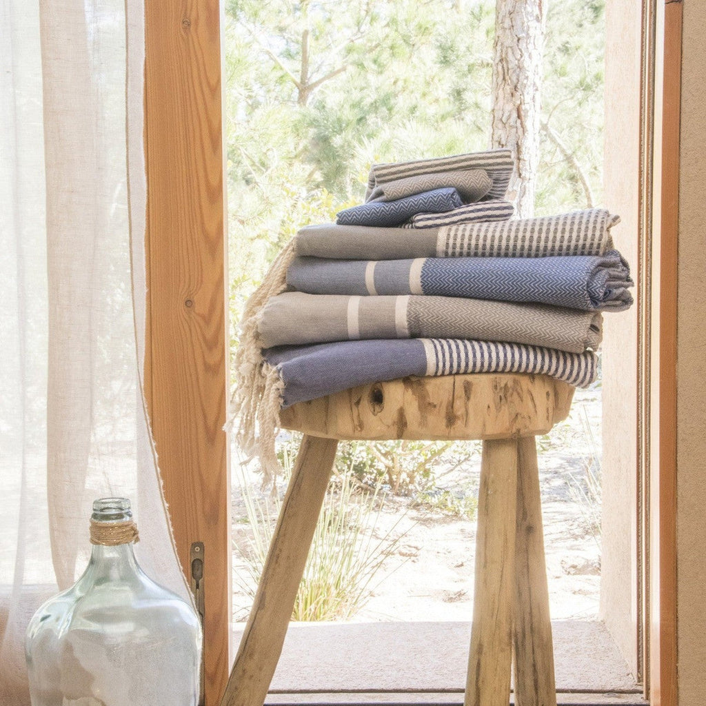 Stockholm - Bath Foutas (1 Large and 2 Small) - Greek Blue/White