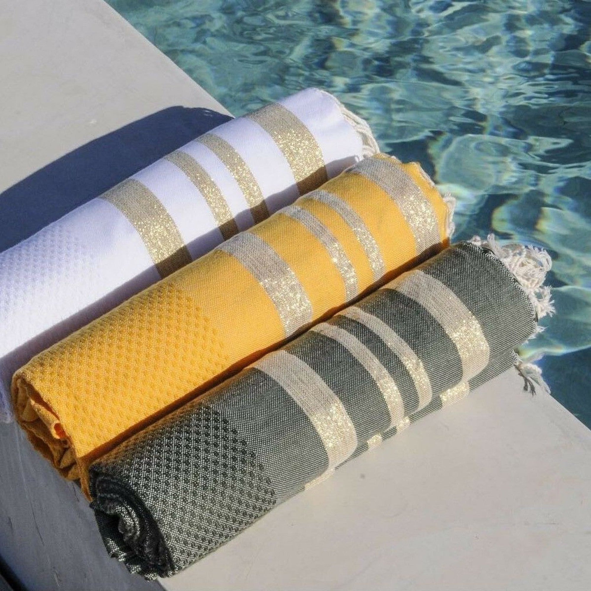 Hamptons - Fouta Honeycomb - Verde Caqui/Oro
