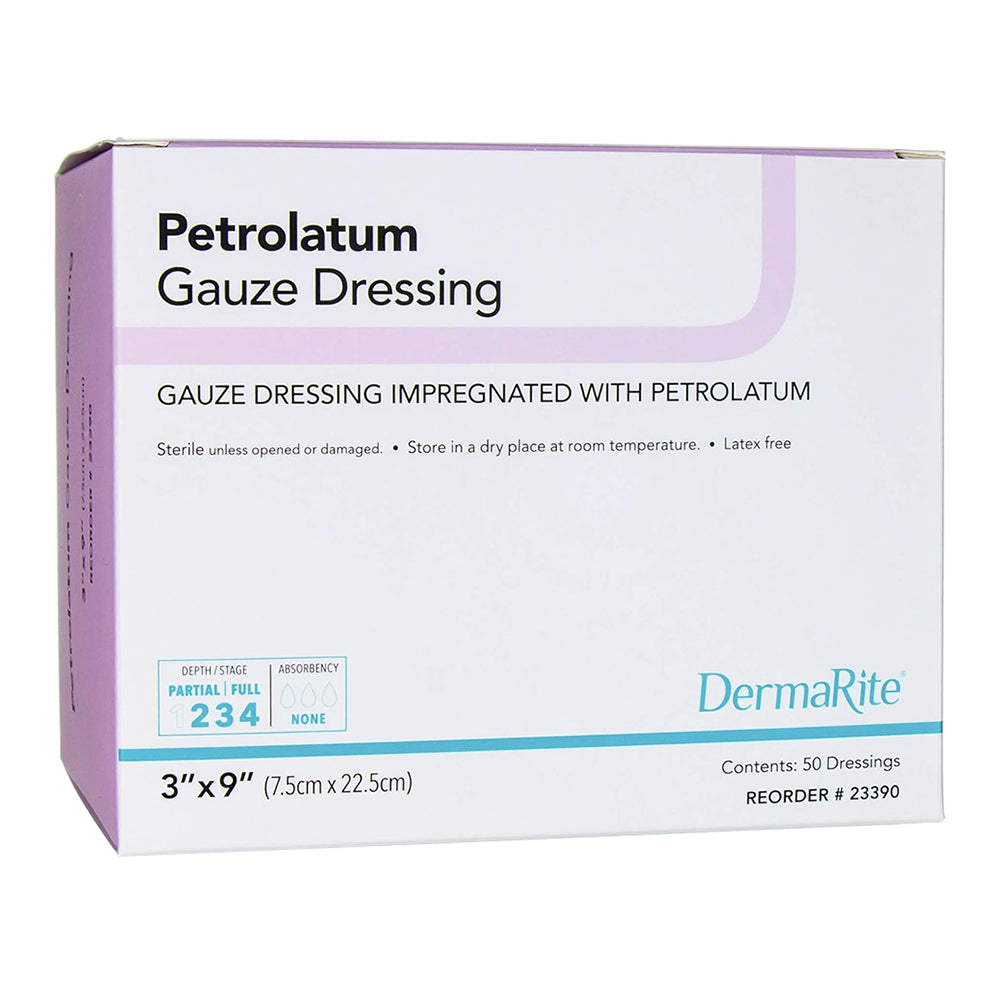 DermaRite  Petrolatum Impregnated Gauze Dressing for Healing 3 x 9 Inch High Quality Affordable Skin Care Advanced Wound Care 50Ea