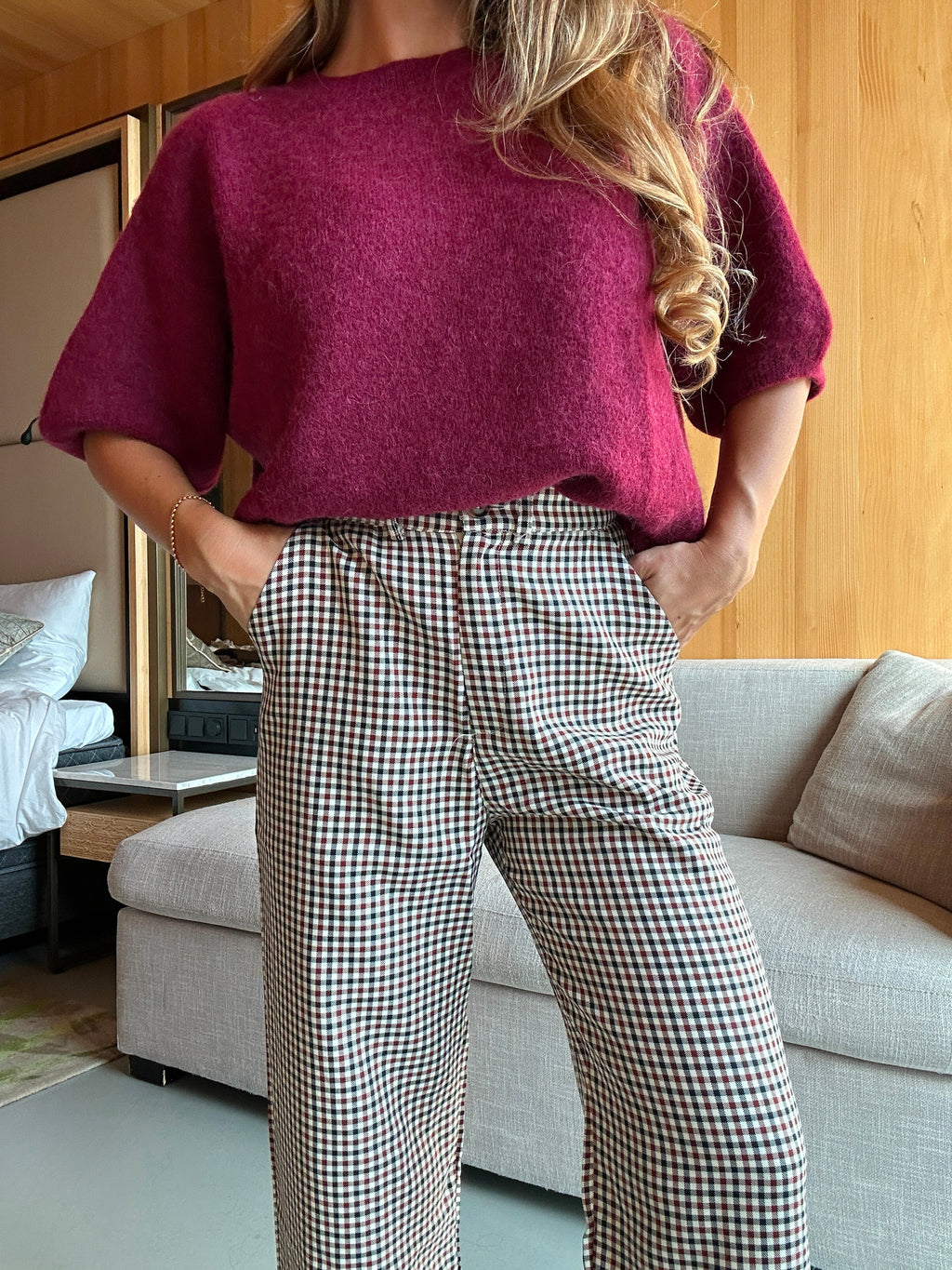 Gabriel checked wide-leg trousers with frills