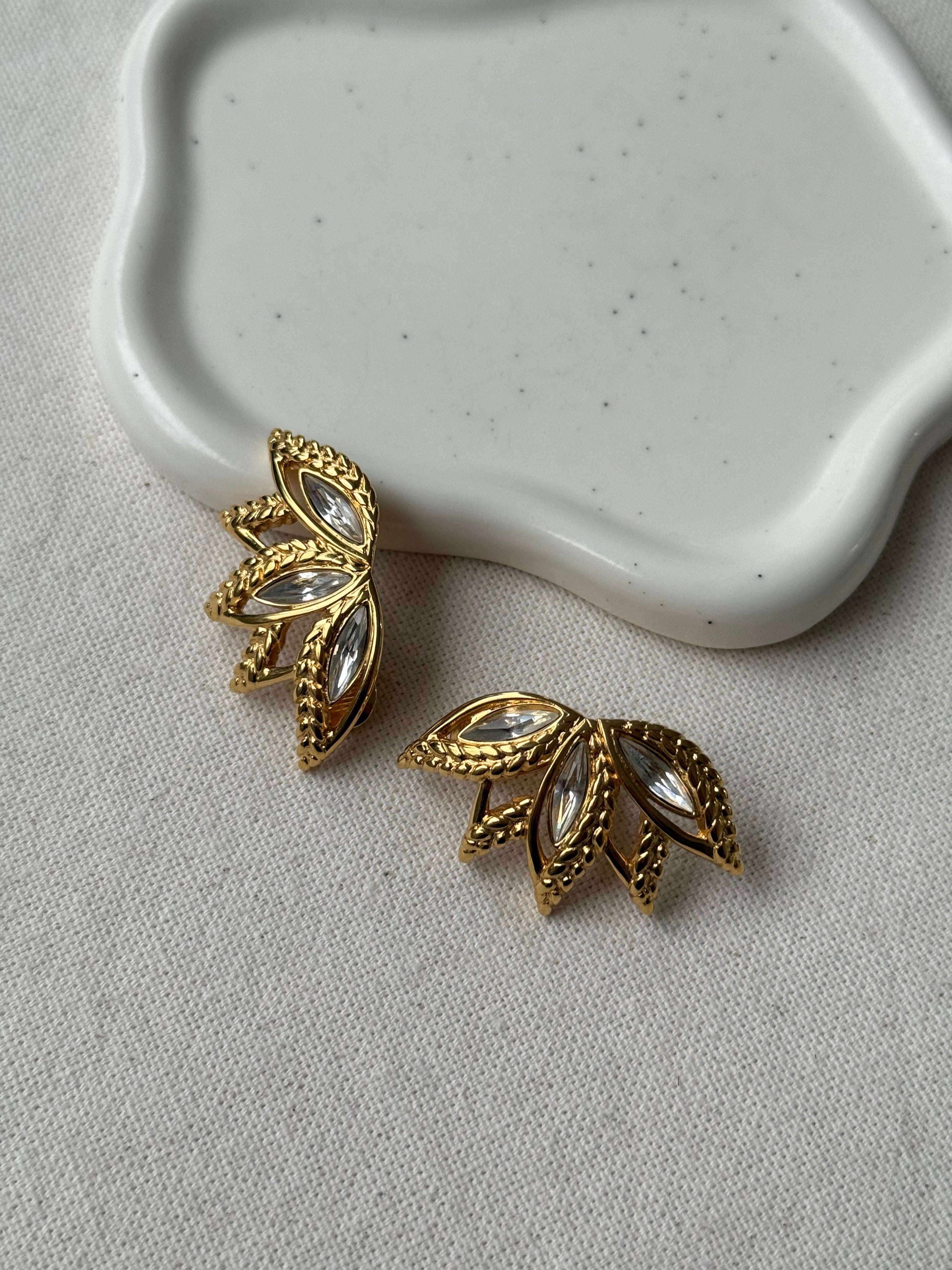 Pendientes Monet Vintage - Hojas Doradas Y Strass De Cristal