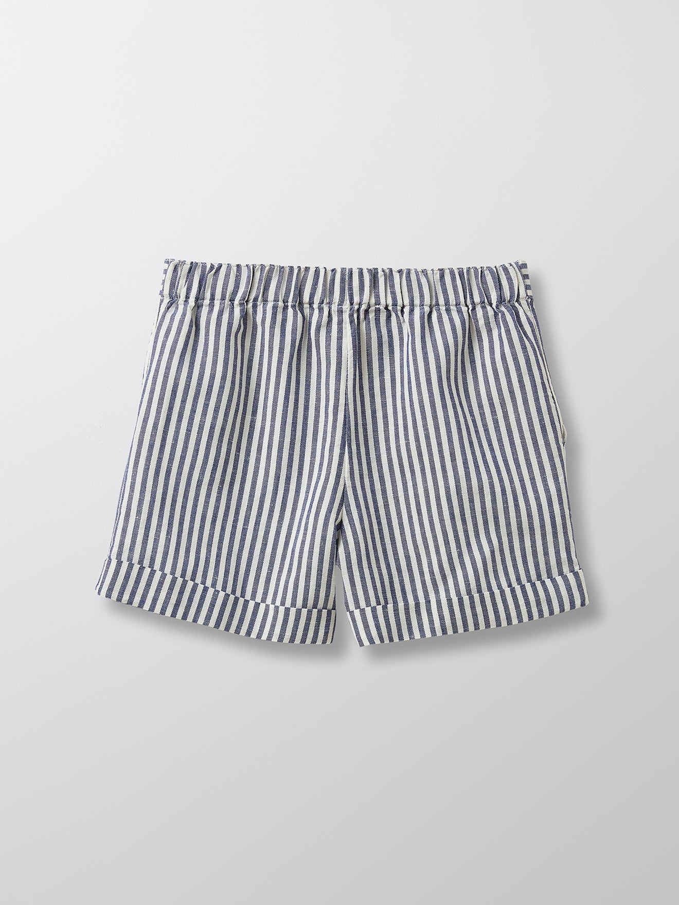 Short Coton/Lin - Bleu Moyen Raye - Fille