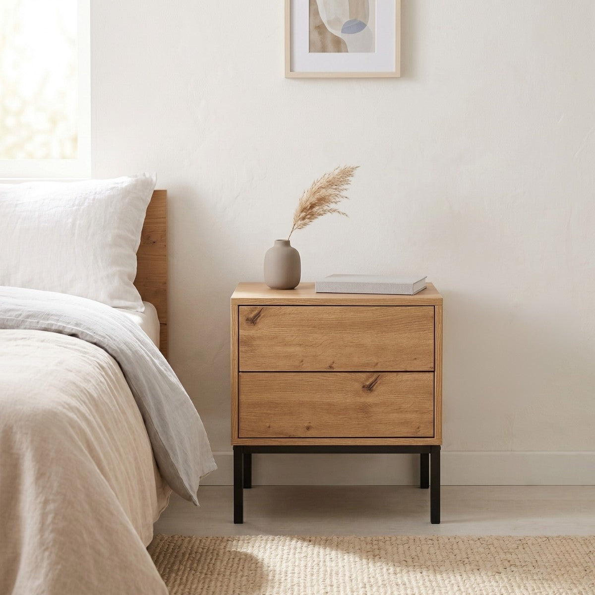 Lenny - 2 Drawer Bedside Table - Oak